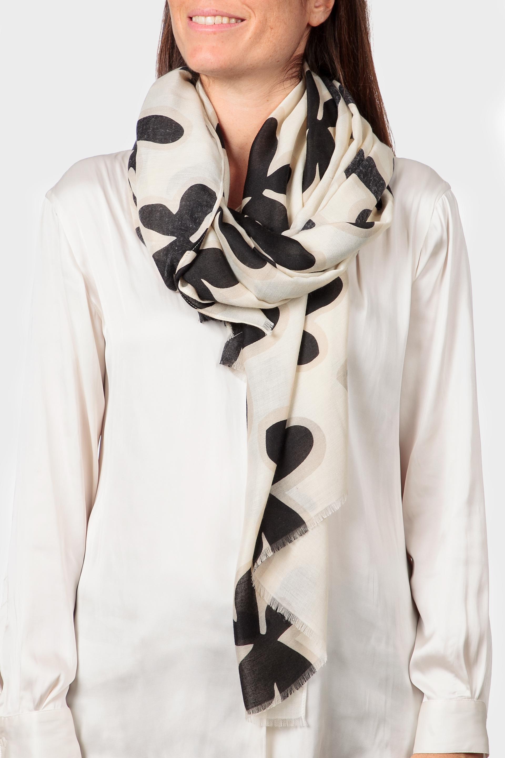 White Floral Print Pashmina, Beige, medium