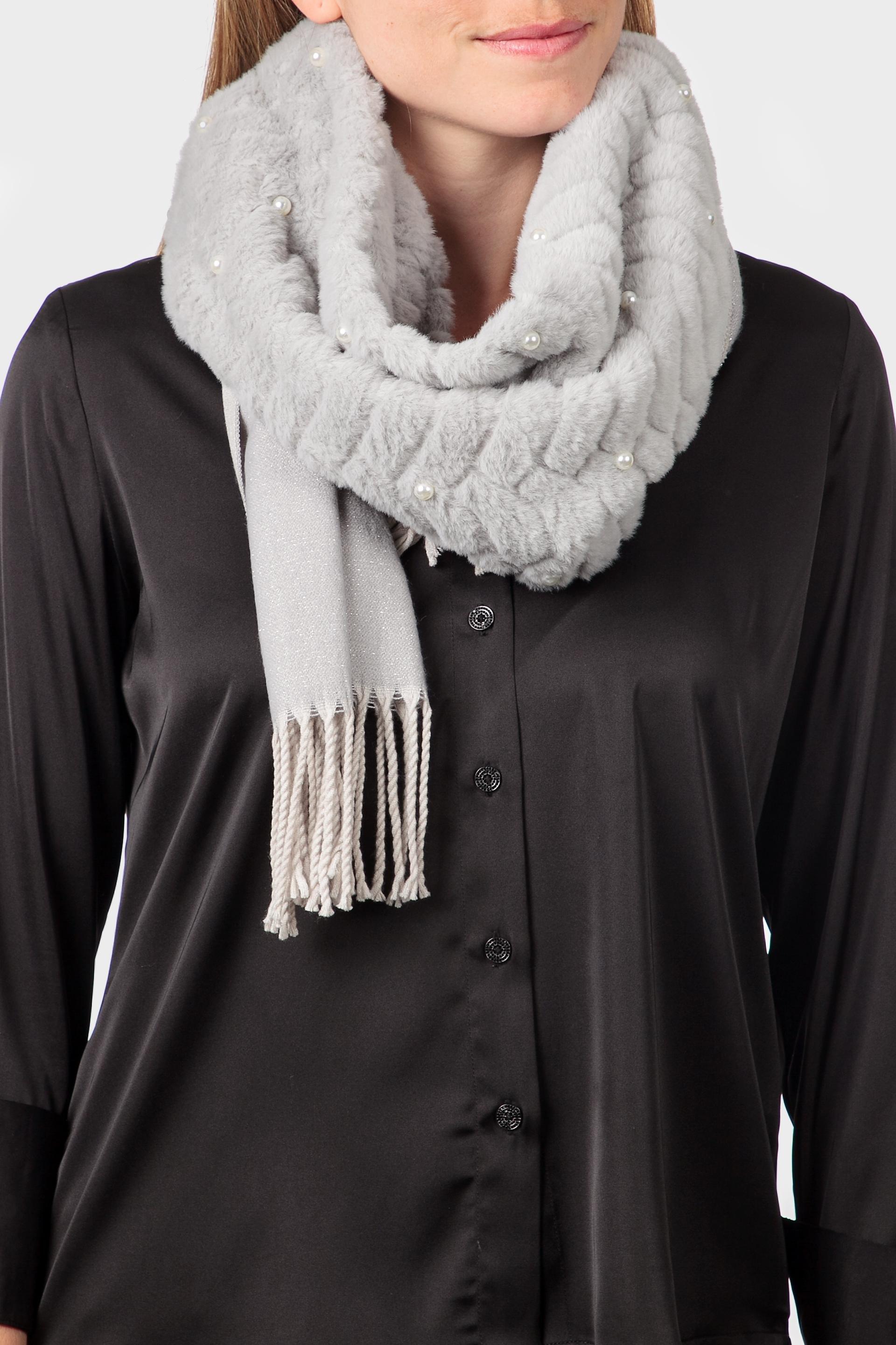 Grey Scarf With Pearls, Grey, large image number 0