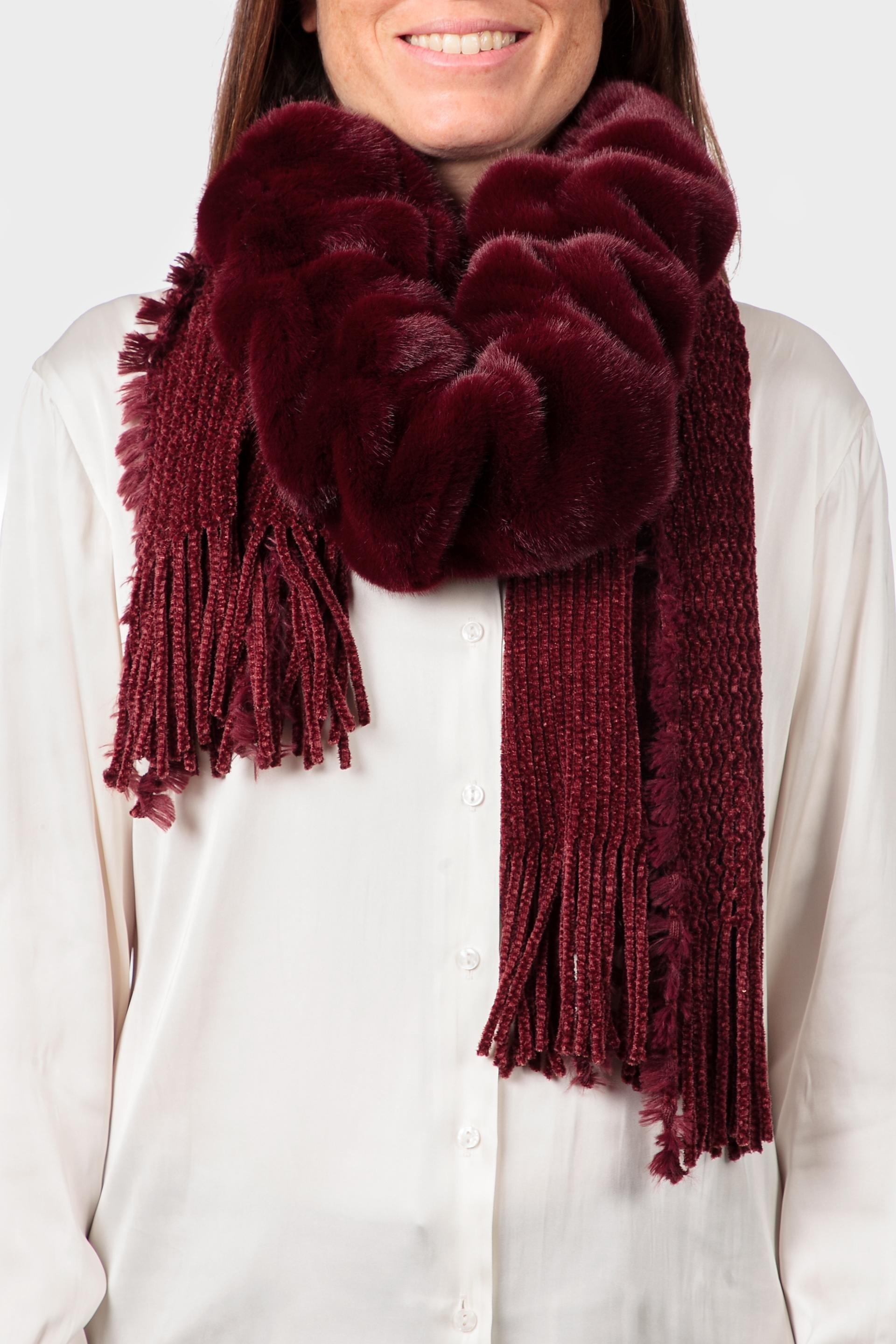 Burgundy Fur Collar Scarf, Garnet, large image number 0