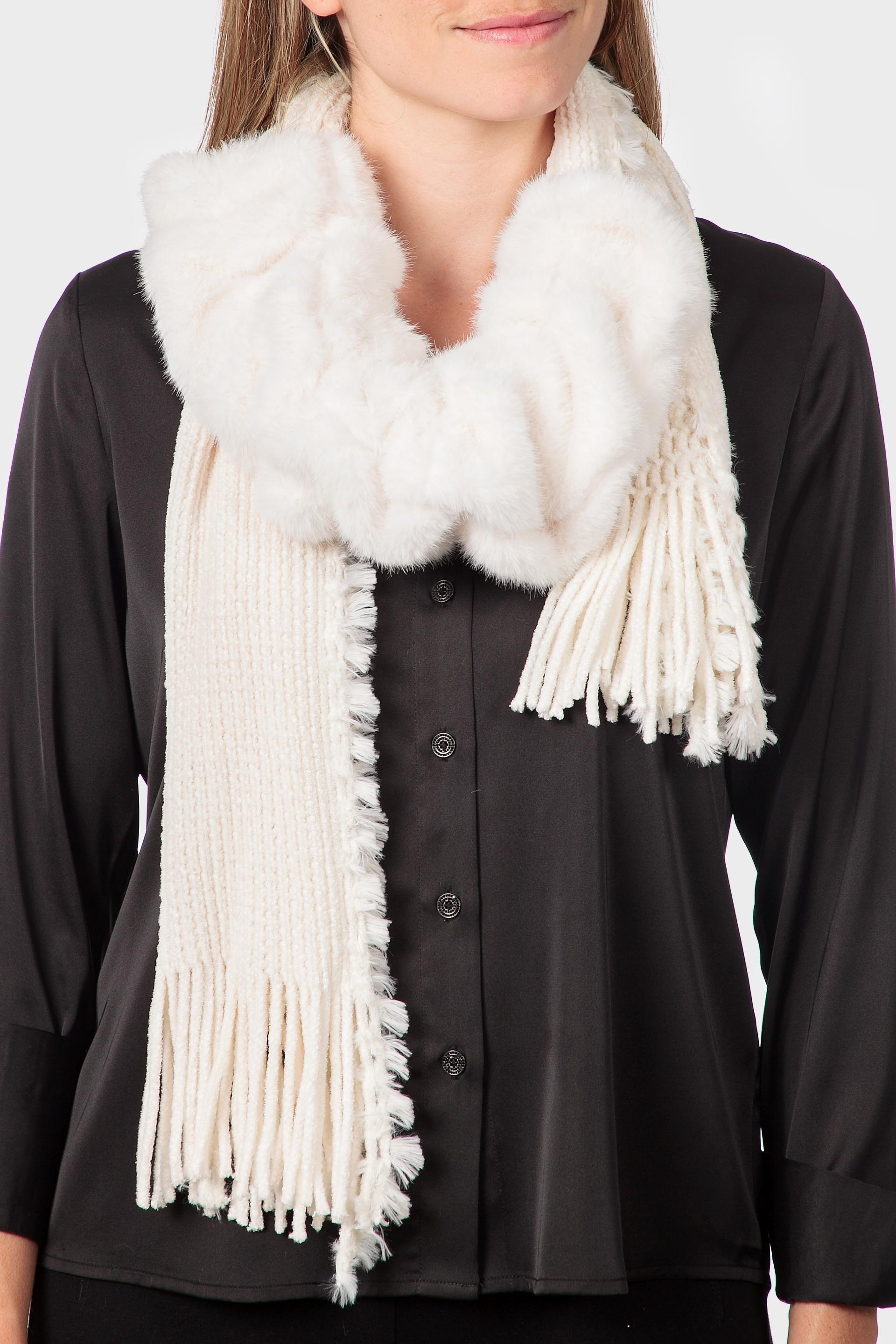 وشاح بياقة فرو، أبيض, White Off White, medium