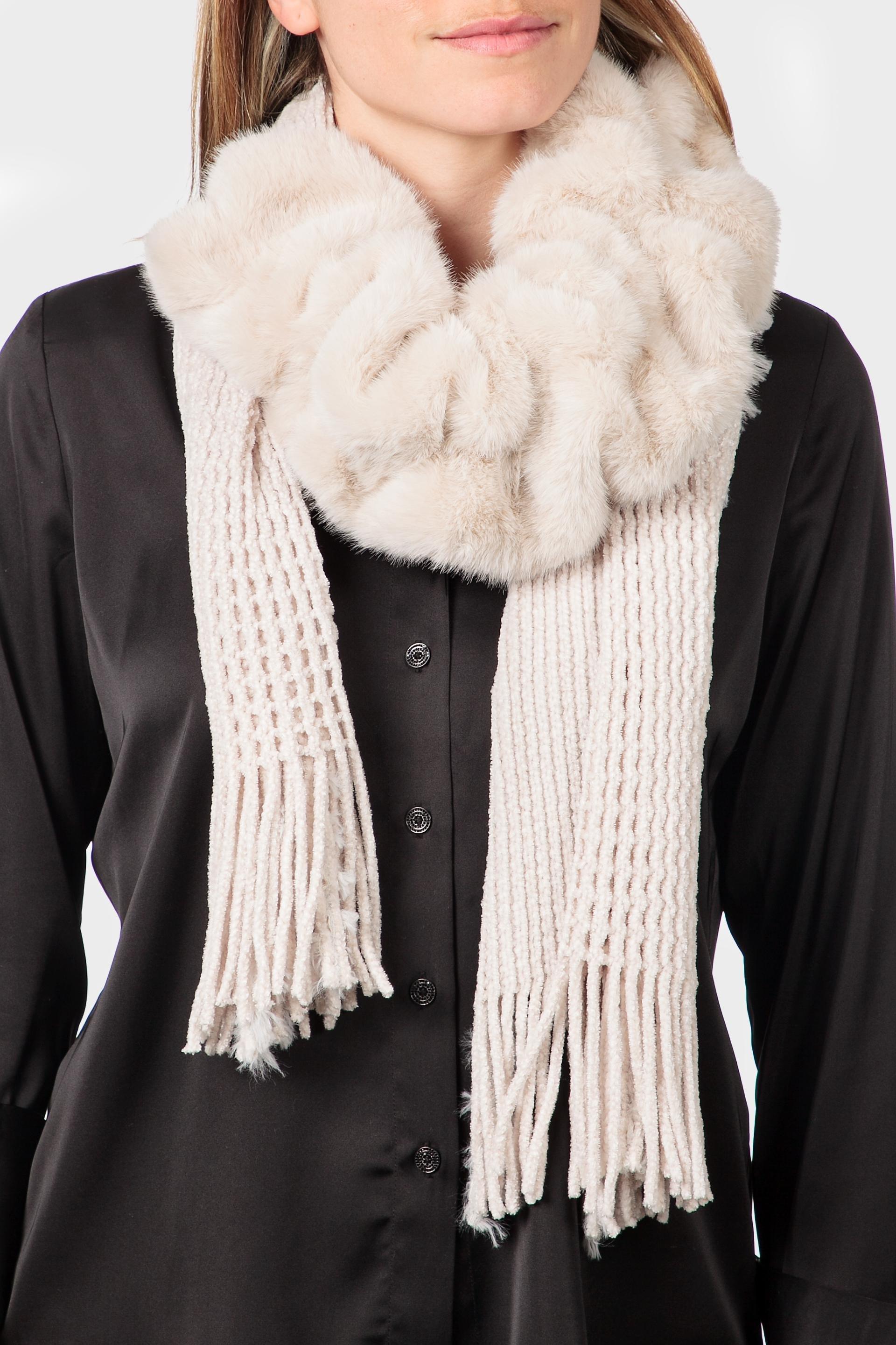 Cream Fur Collar Scarf, Grey, large image number 0