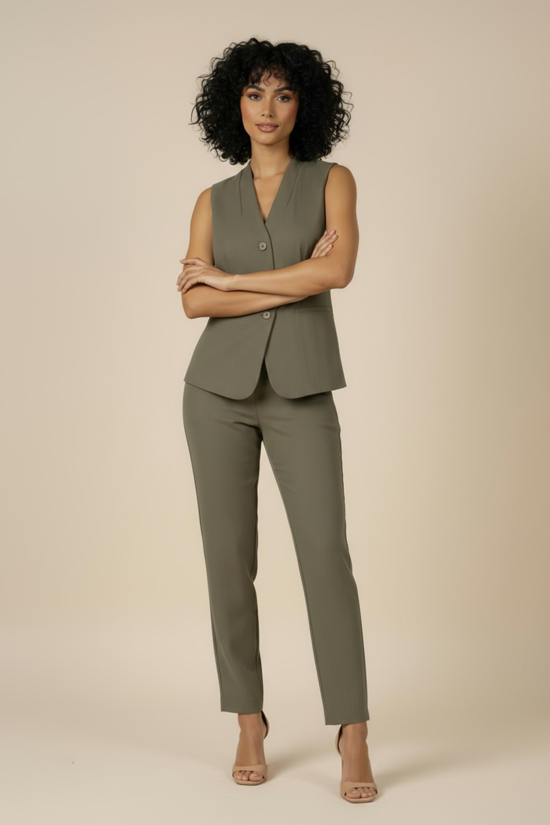 Khaki Buttoned Waistcoat, 3701_155, medium