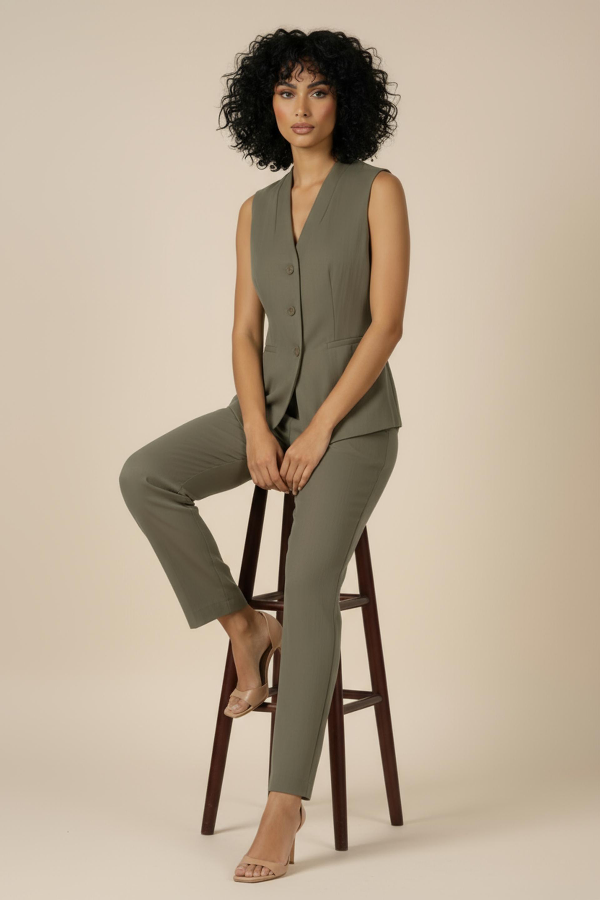 Khaki Buttoned Waistcoat, Green Khaki, large image number 2