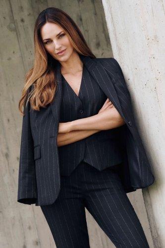 Black Pinstripe Waistcoat, Blue Cosmos, medium