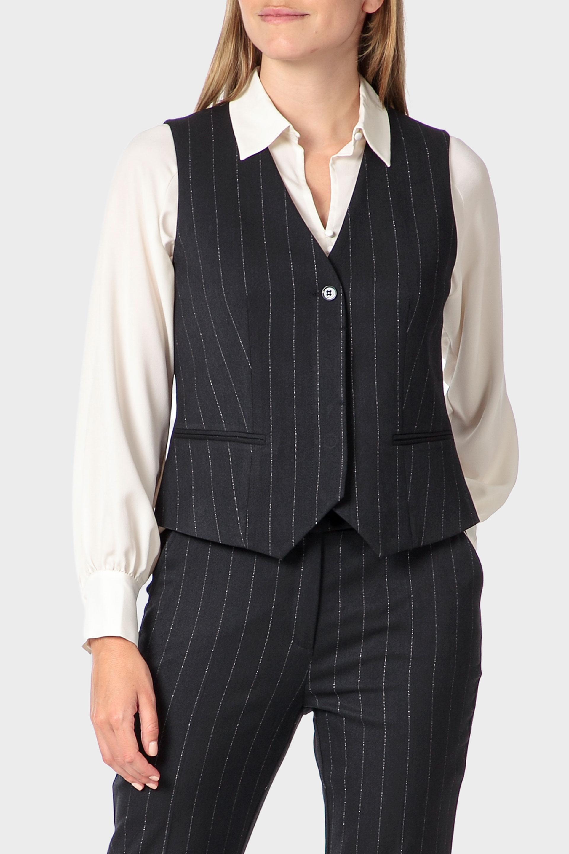 Black Pinstripe Waistcoat, Blue Cosmos, large image number 1