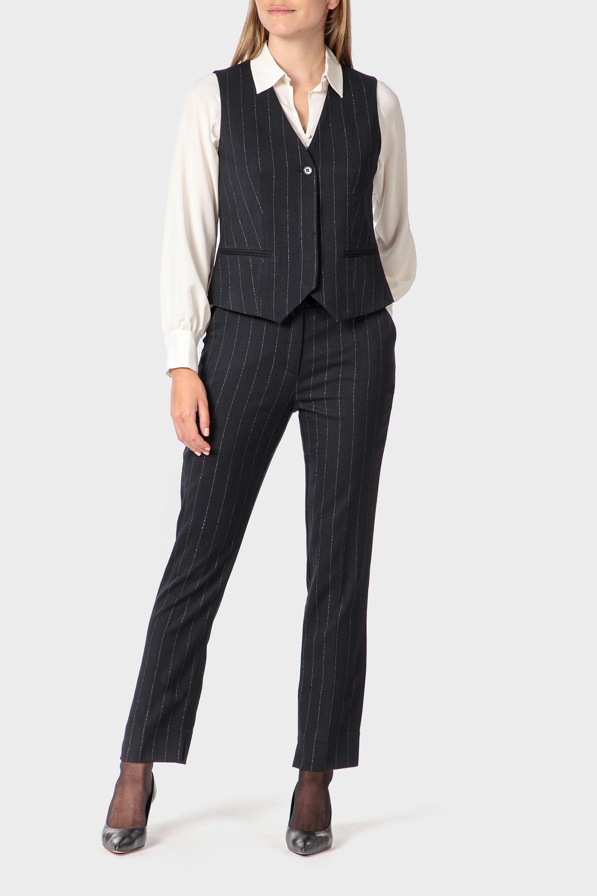 Black Pinstripe Waistcoat, Blue Cosmos, medium