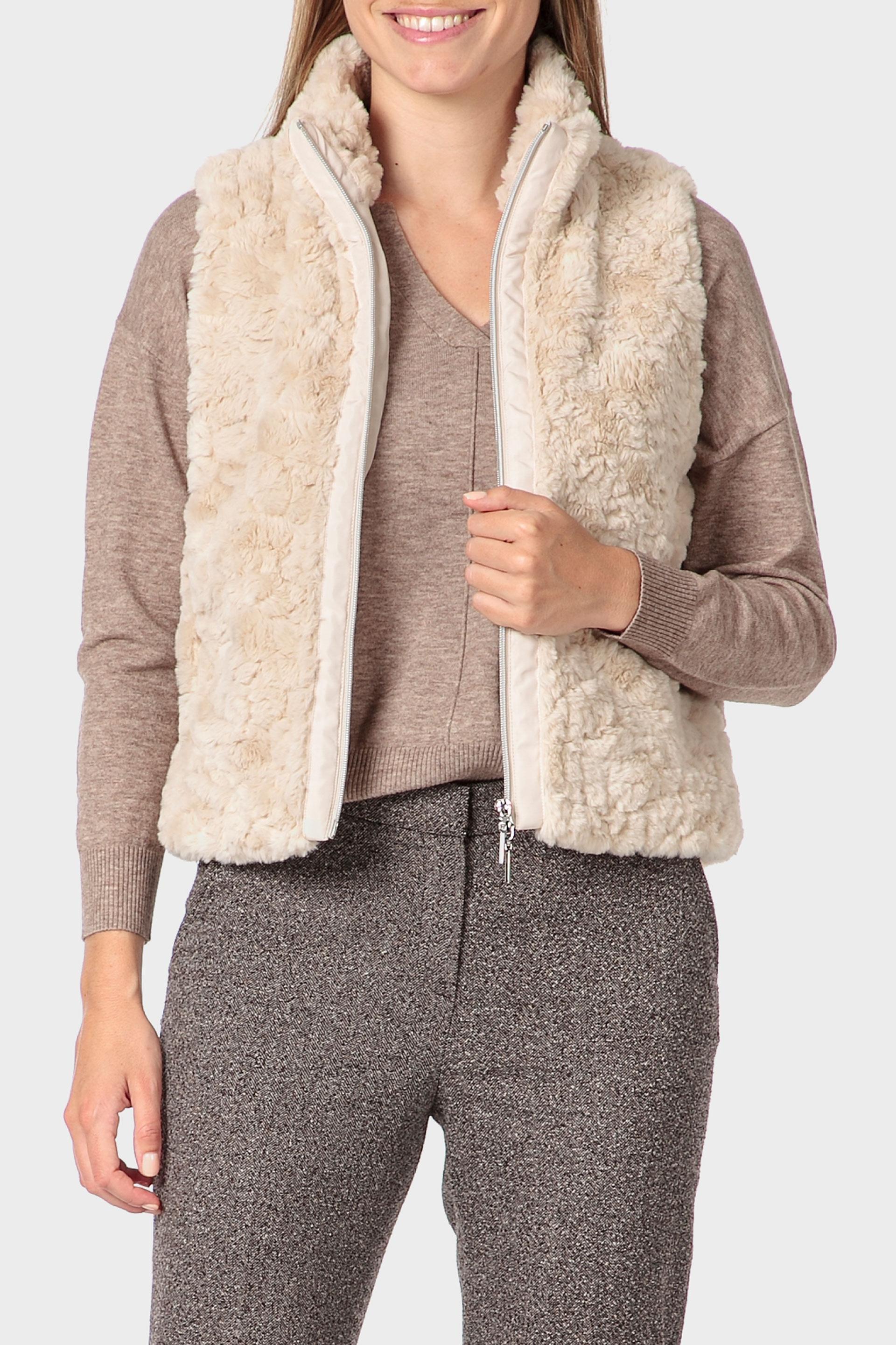Cream Fur Waistcoat, Beige, medium