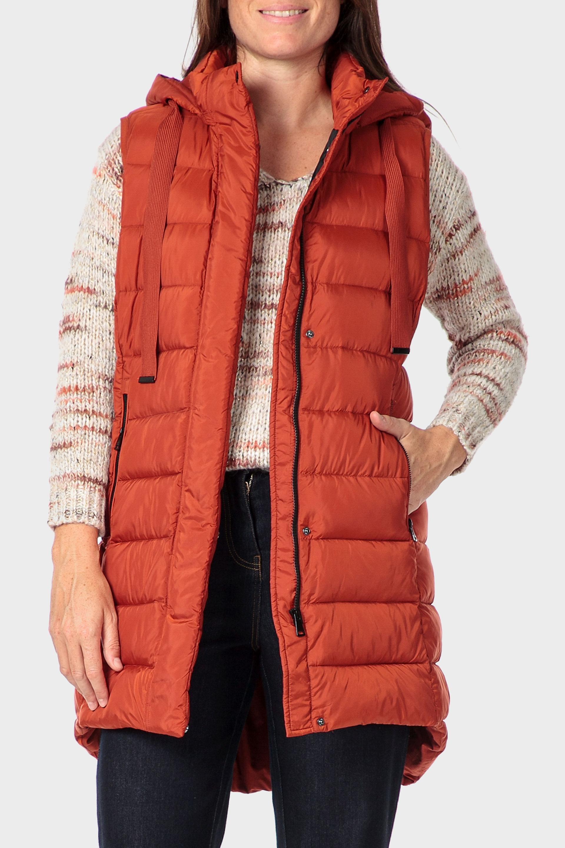 Orange Long Padded Waistcoat, Orange Dark, large image number 0