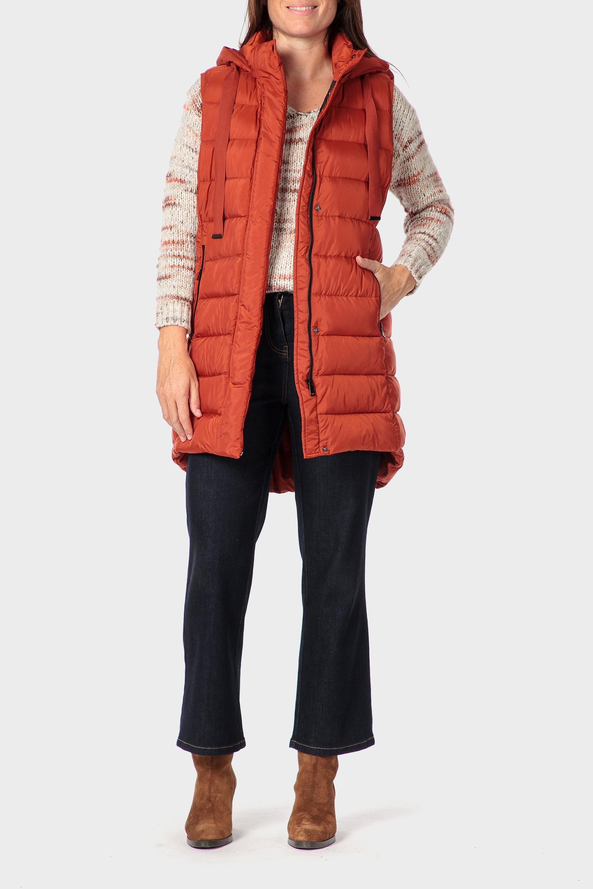 Orange Long Padded Waistcoat, Orange Dark, large image number 1