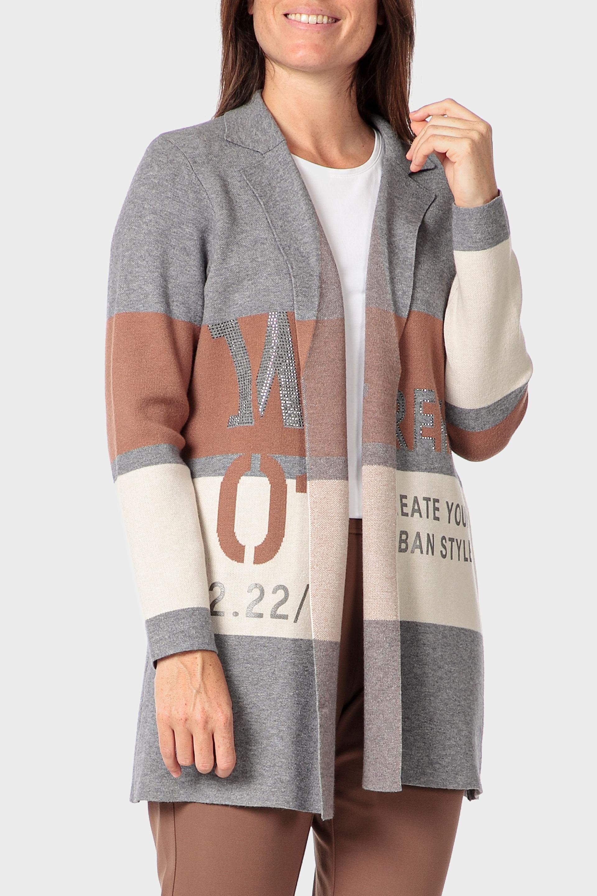 Multicolour Long Open Jacket, Grey, medium