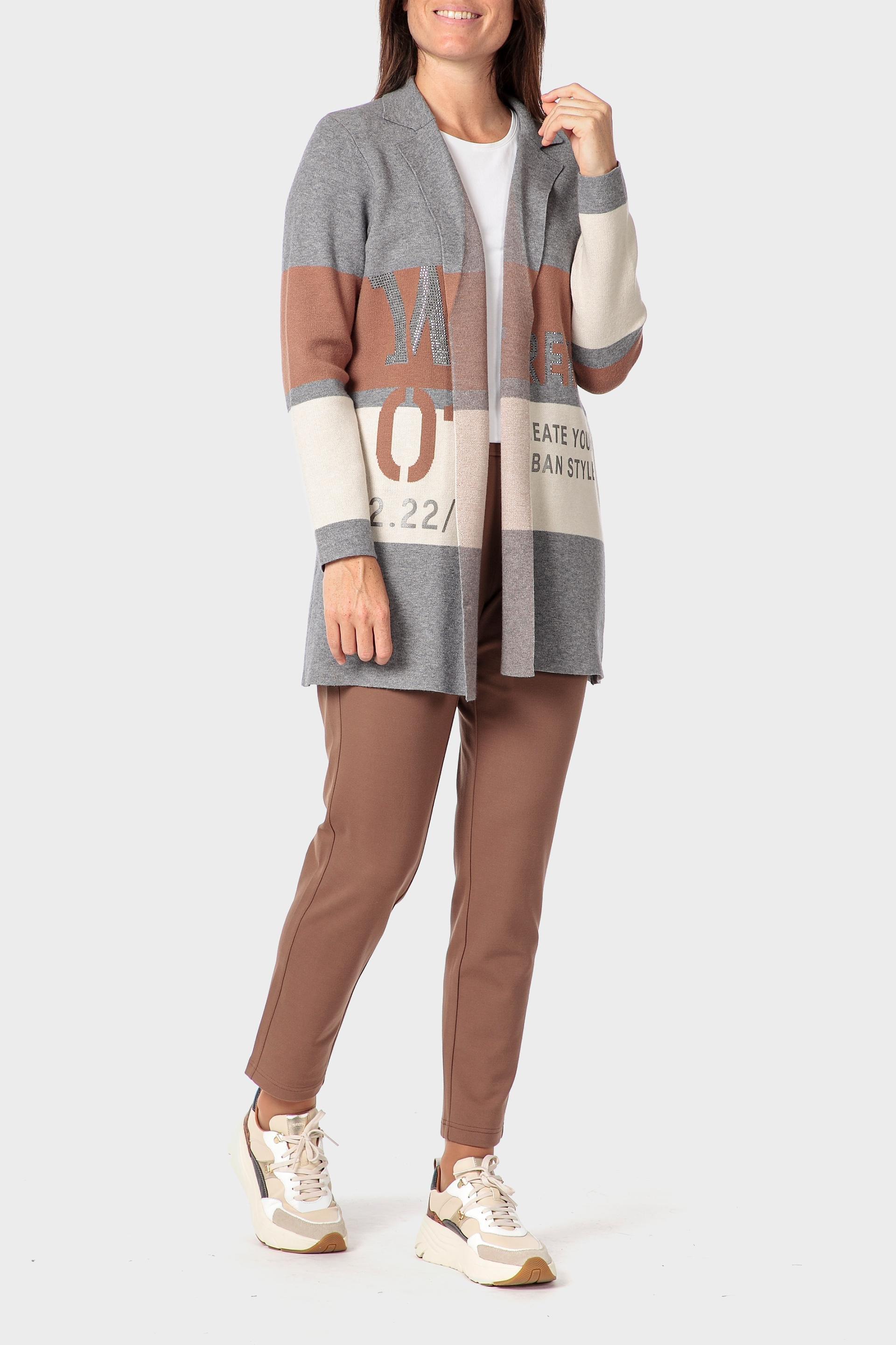 Multicolour Long Open Jacket, Grey, medium