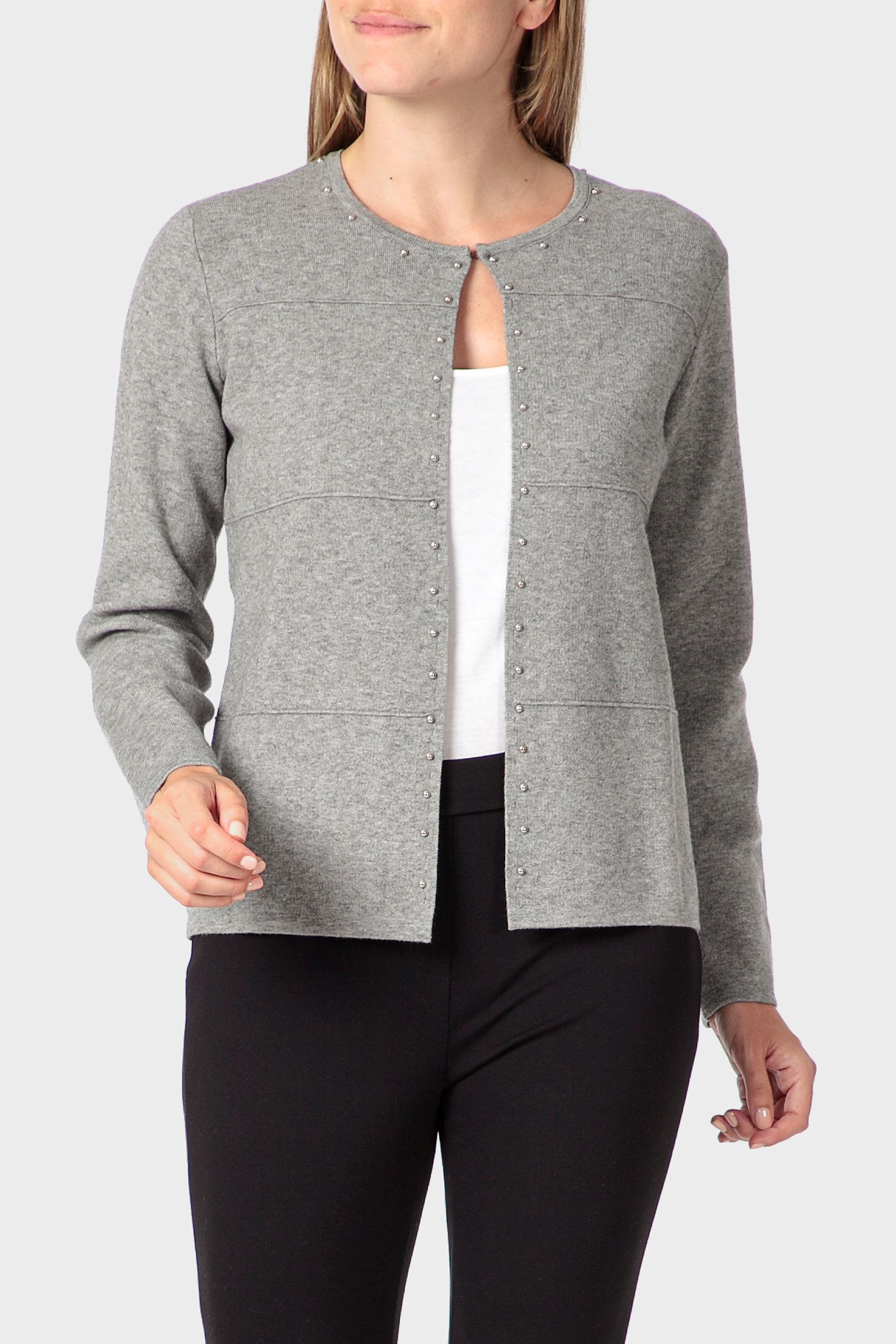جاكيت بتفاصيل معدنية، رمادي, Grey Melange, medium