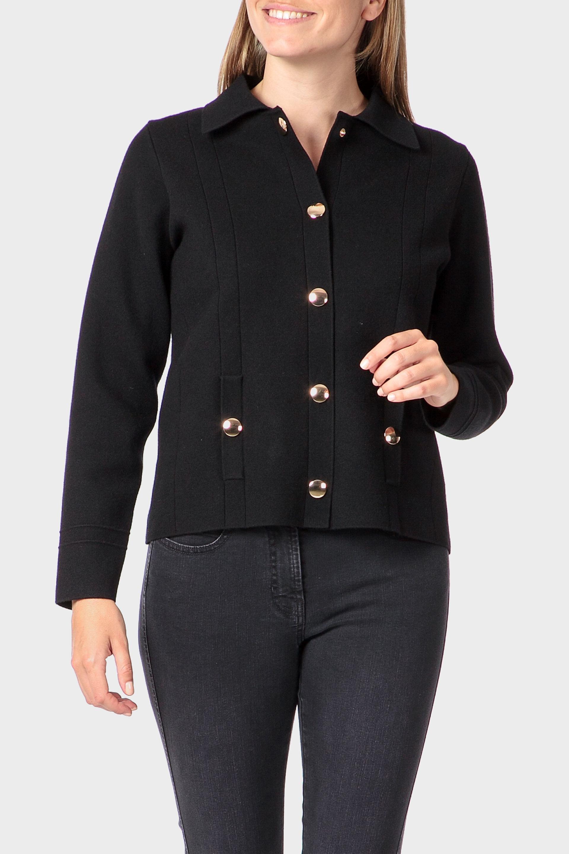 Black Lapels Collar Jacket, Black, medium