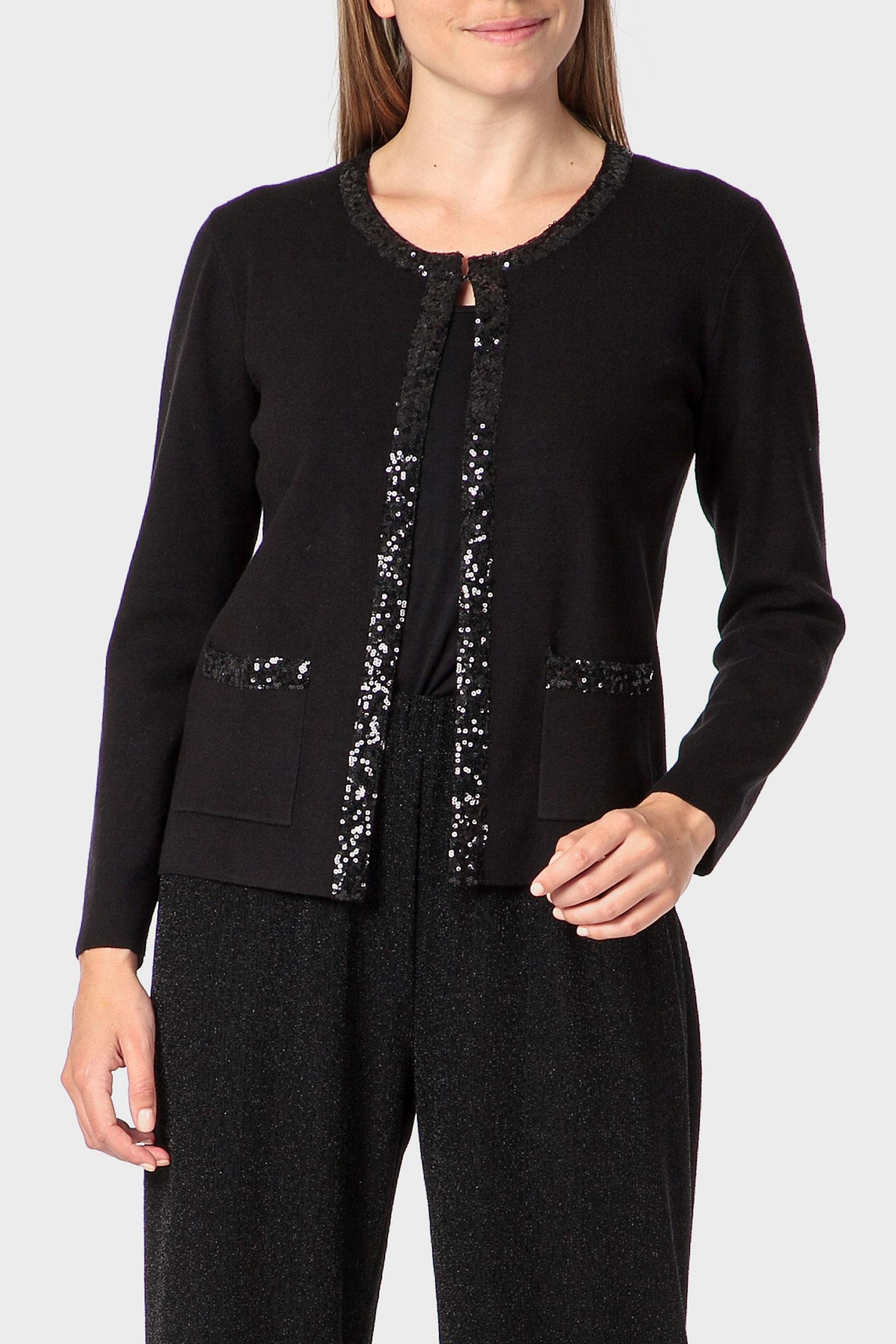 جاكيت مزين بالترتر، أسود, Black, medium