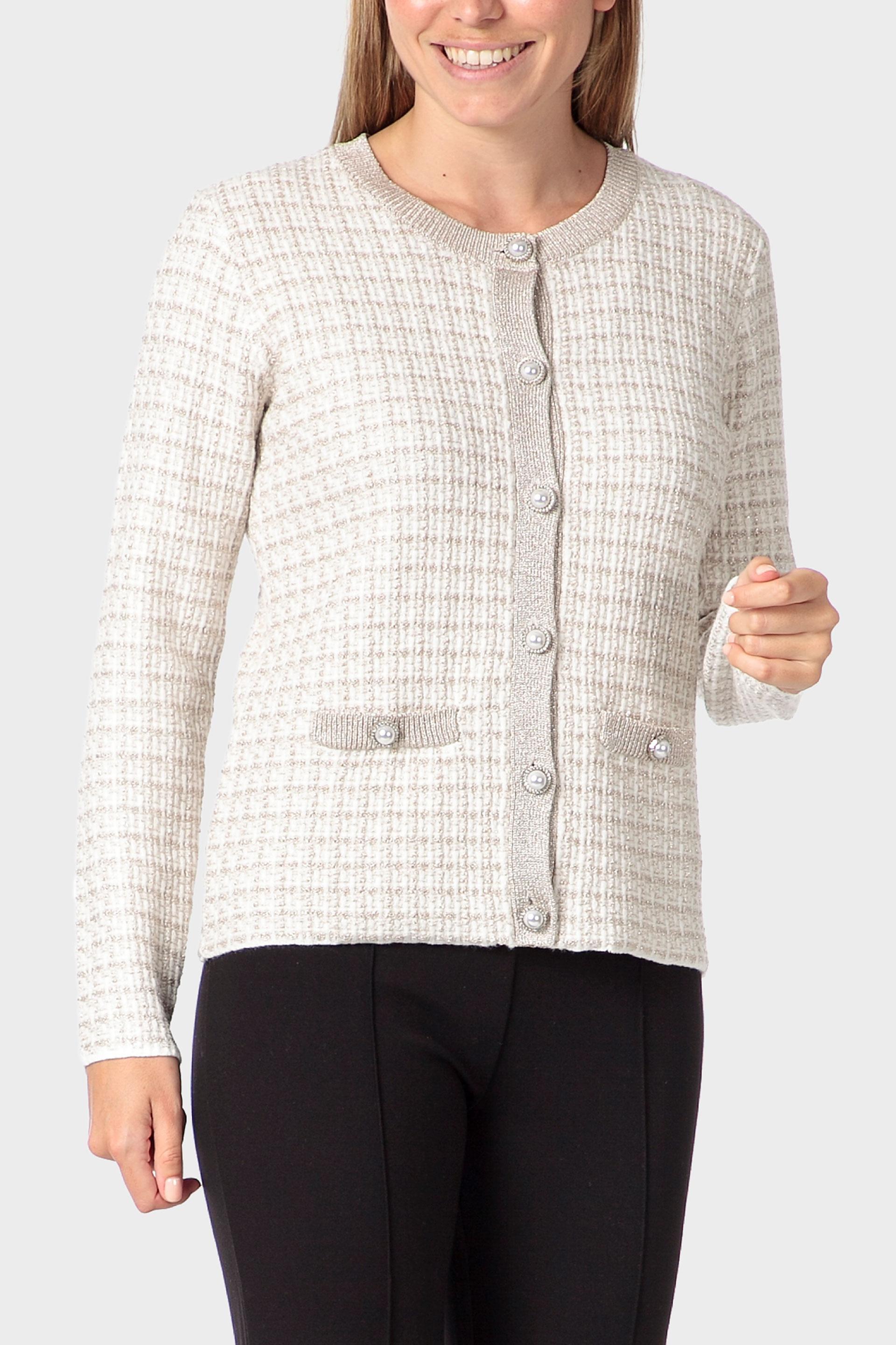 جاكيت بخيوط معدنية، كريمي, Beige, medium