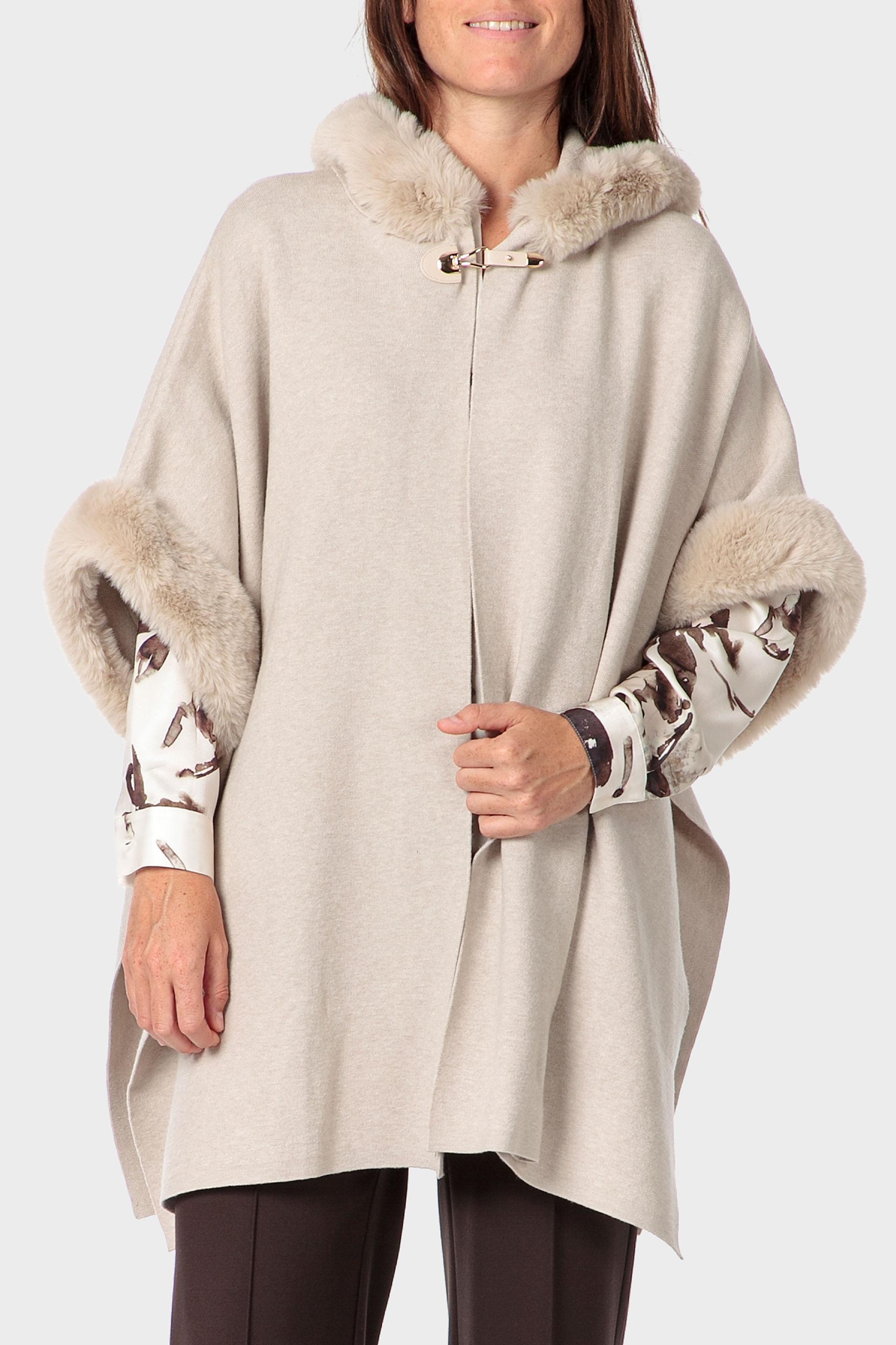 Cream Hooded Cape, Beige, large image number 0