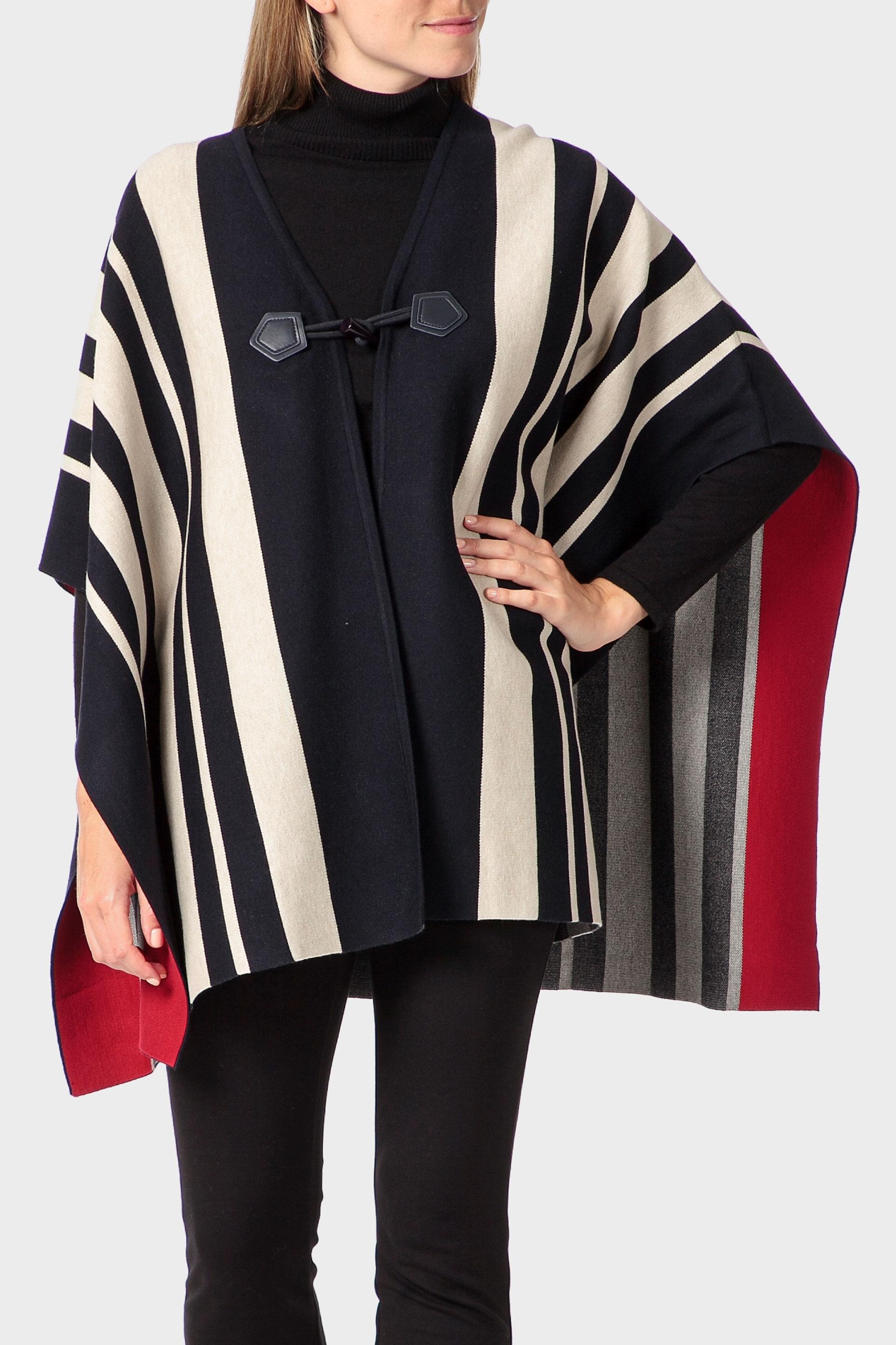 معطف كيب مخطط، أسود, Blue Navy, large image number 1