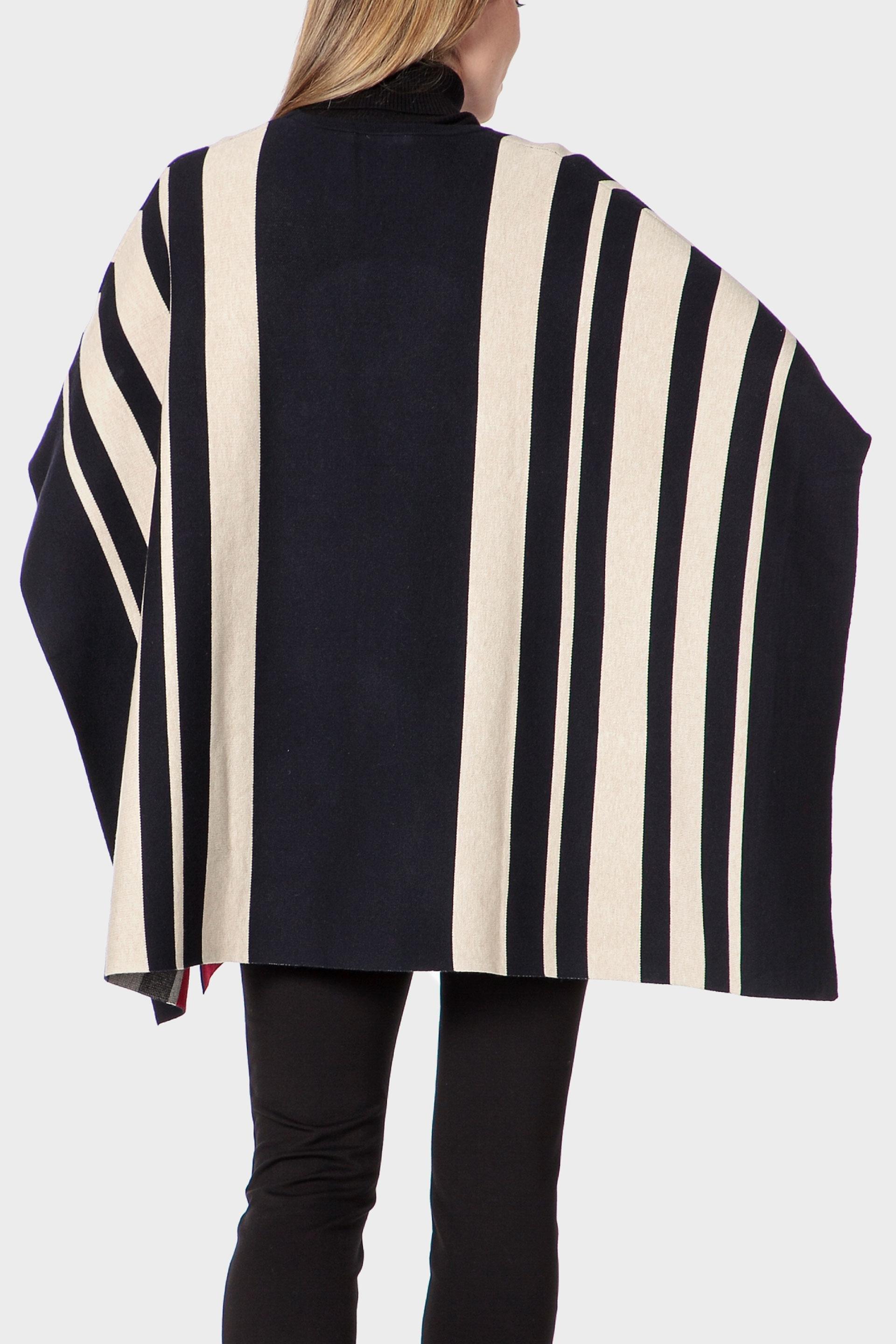 معطف كيب مخطط، أسود, Blue Navy, large image number 3