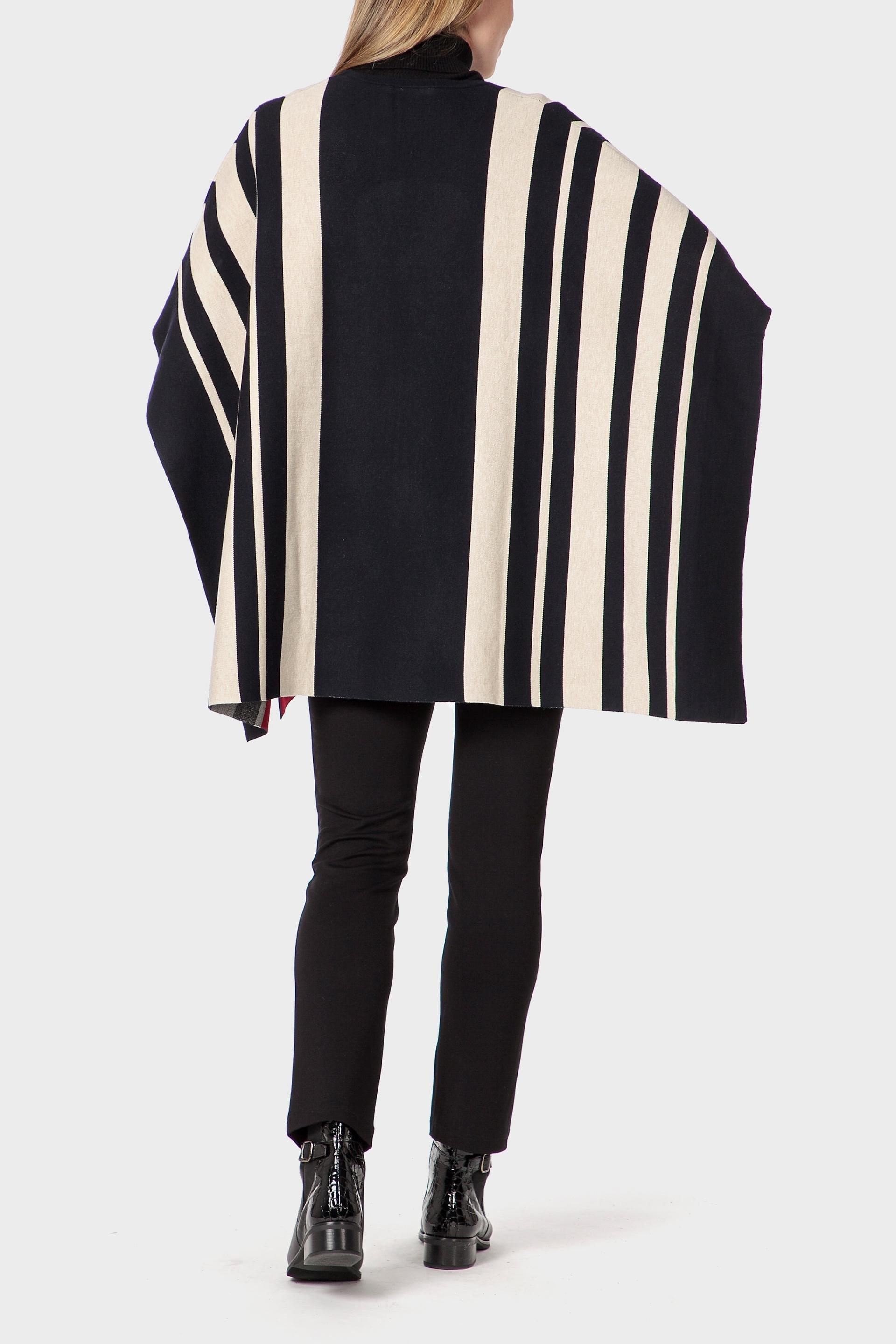 معطف كيب مخطط، أسود, Blue Navy, large image number 4