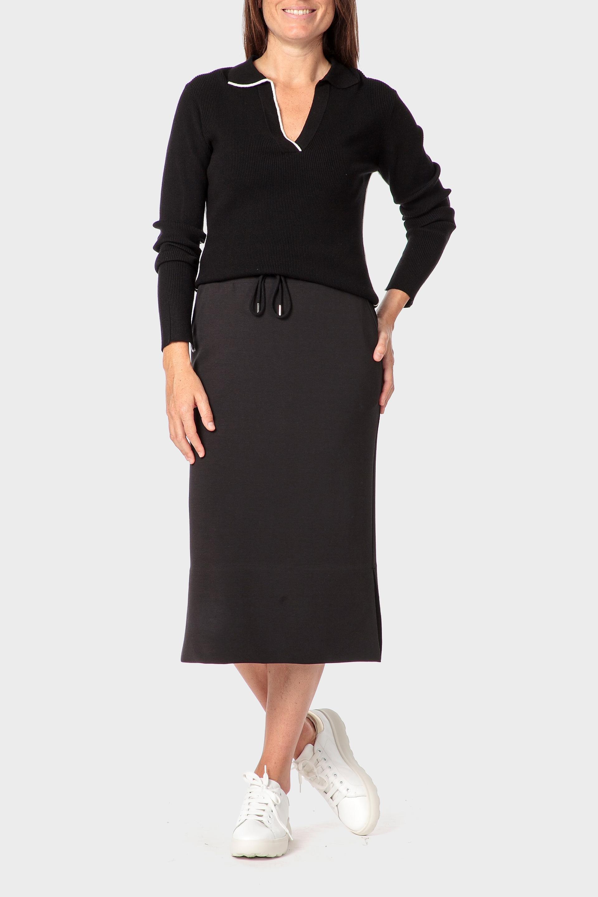 Black Plain Midi Skirt, Black, medium