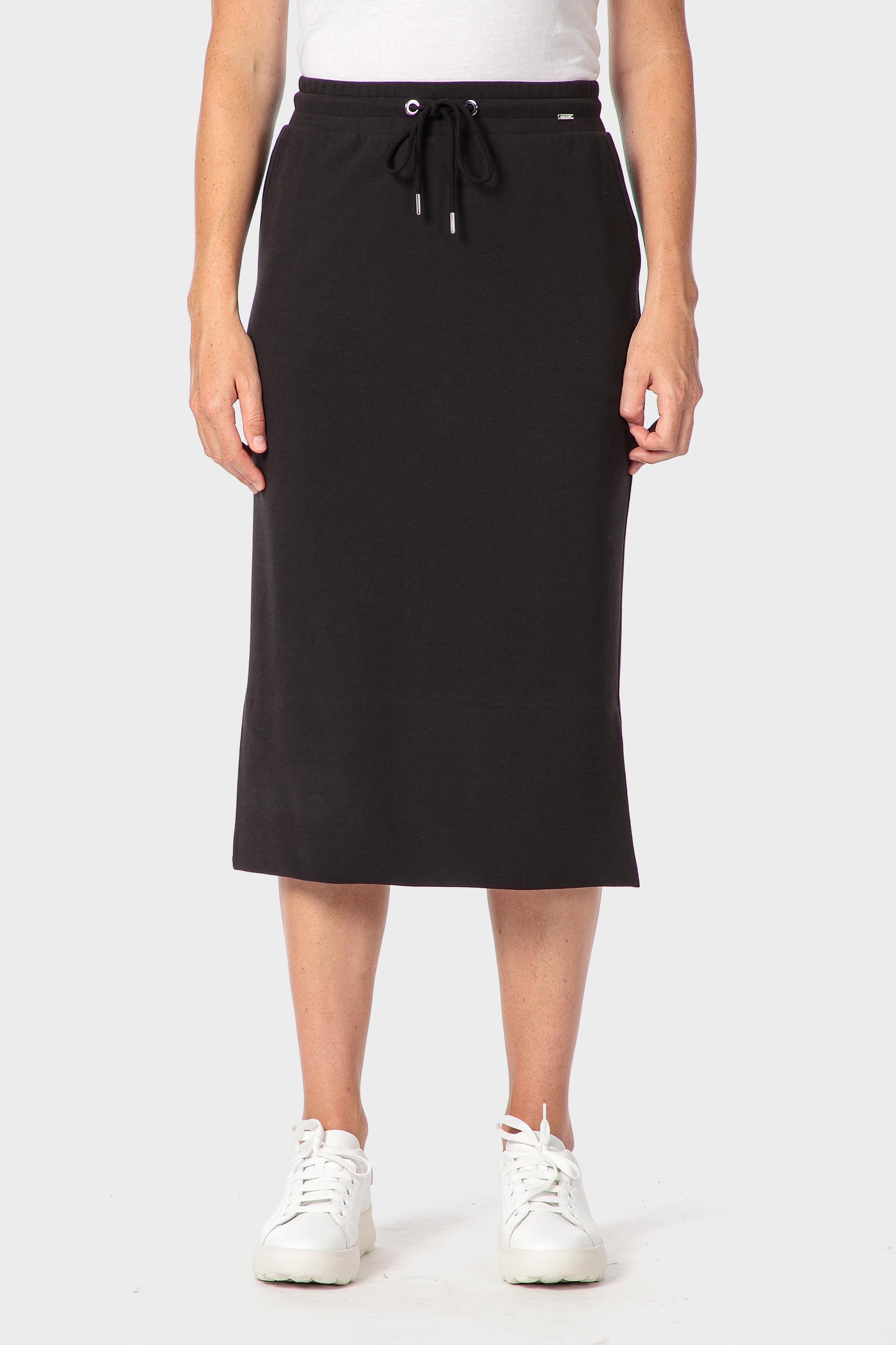 Black Plain Midi Skirt, Black, medium