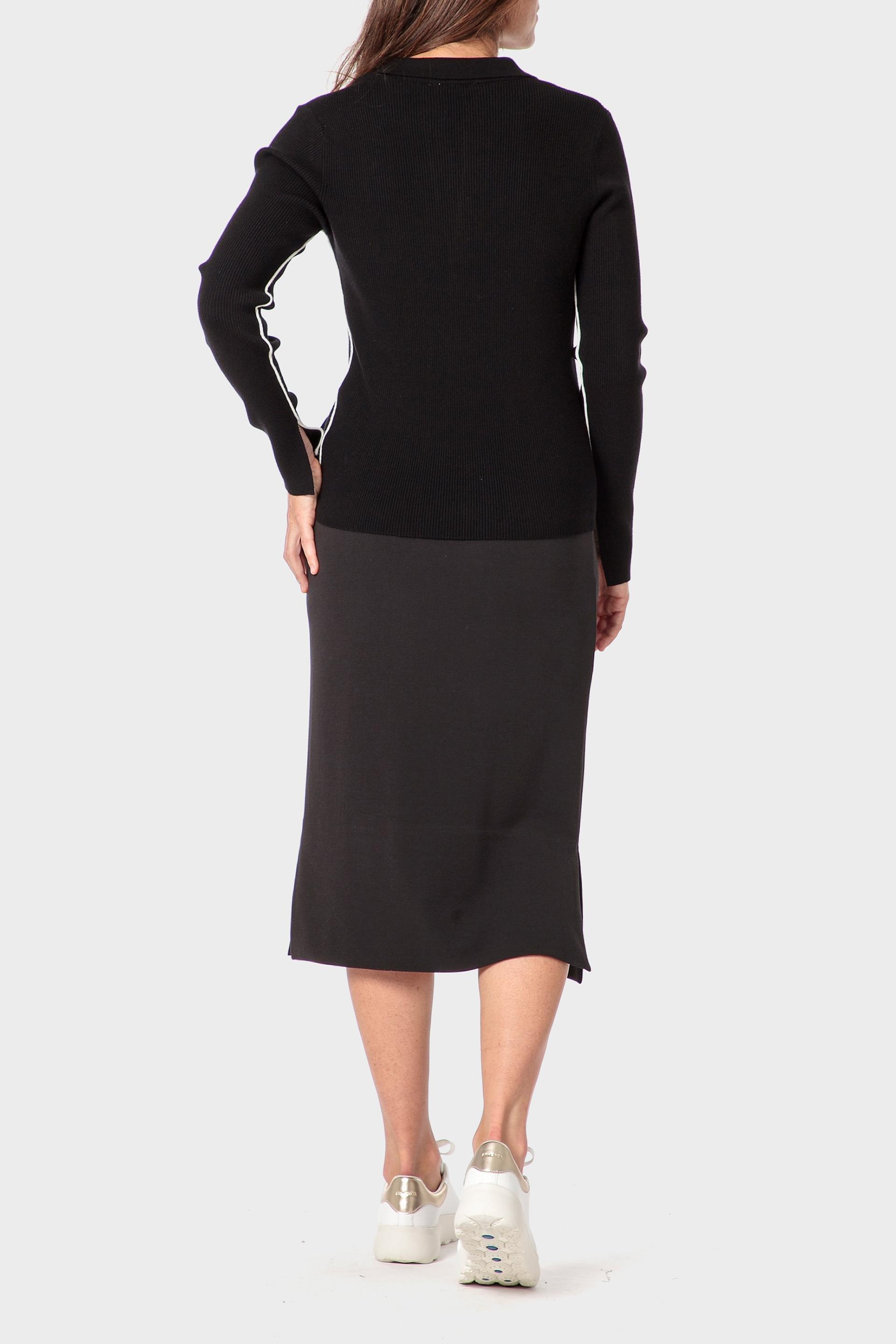 Black Plain Midi Skirt, Black, large image number 3