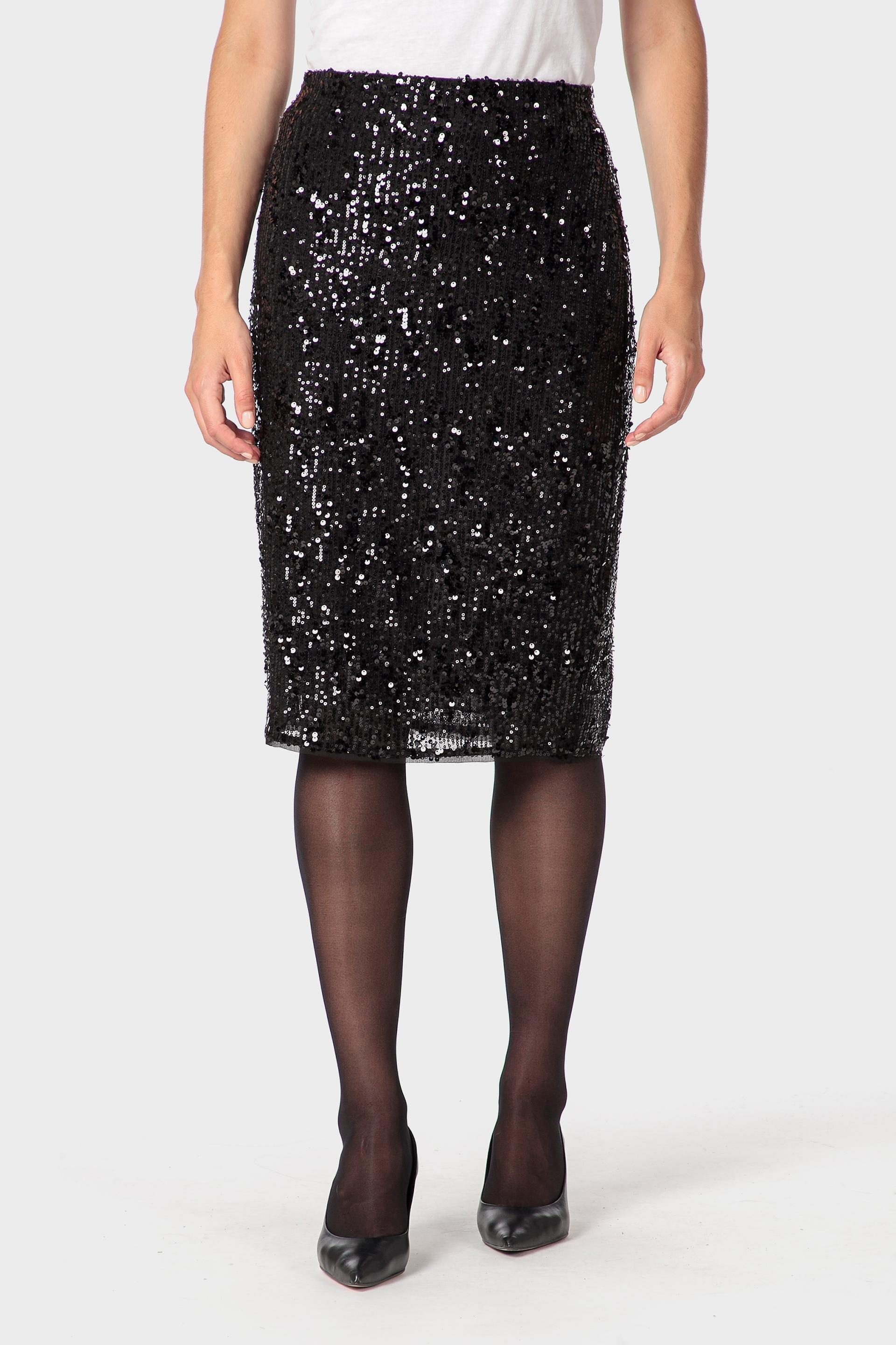 Black Sequins Skirt, Black, medium