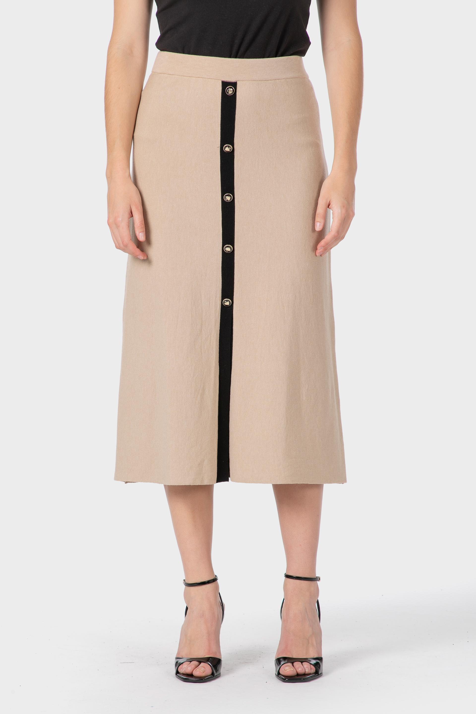 تنورة مزينة بأزرار، بيج, Beige, medium