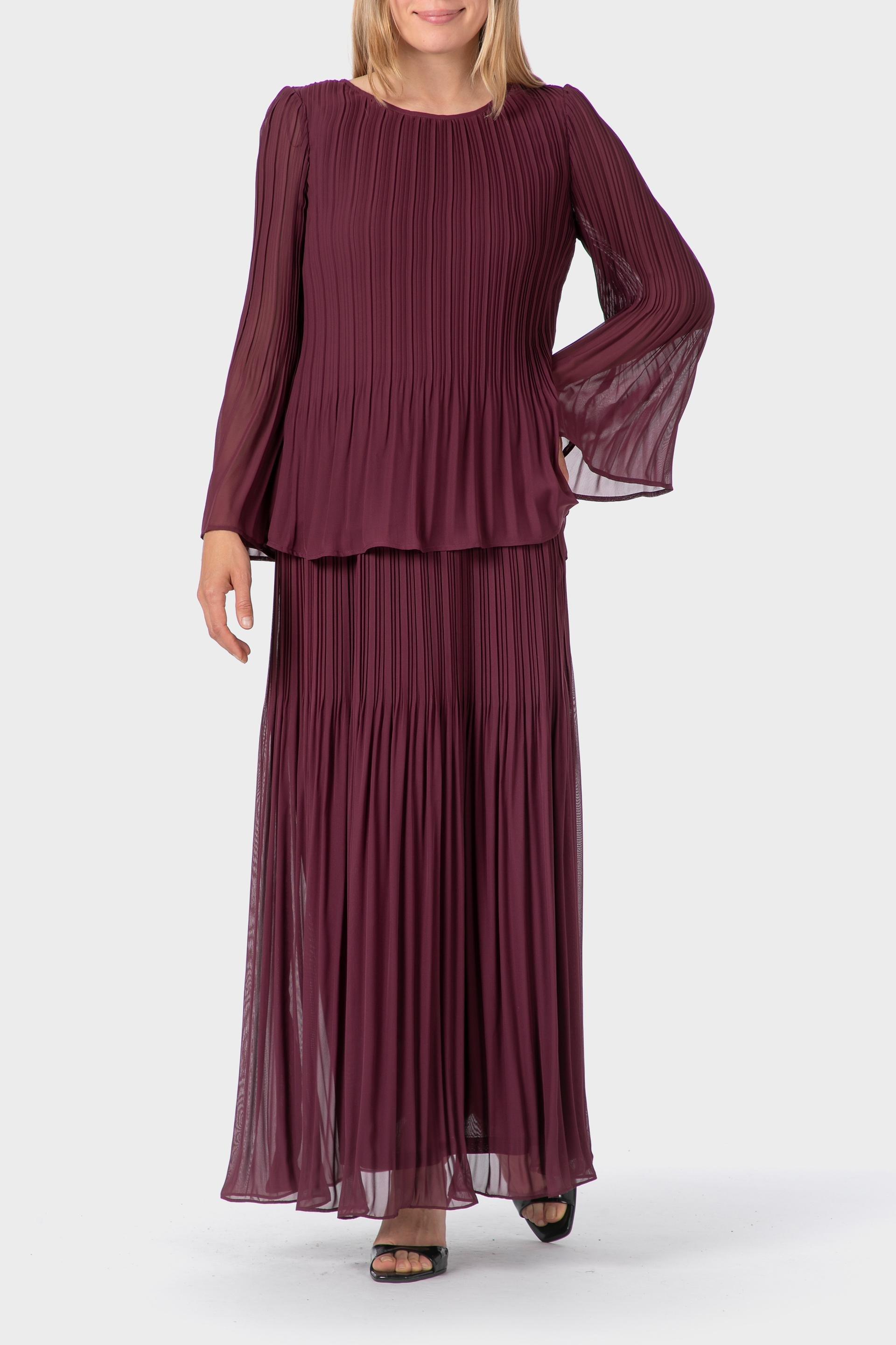 Burgundy Long Pleated Skirt, 3701_108, large image number 1