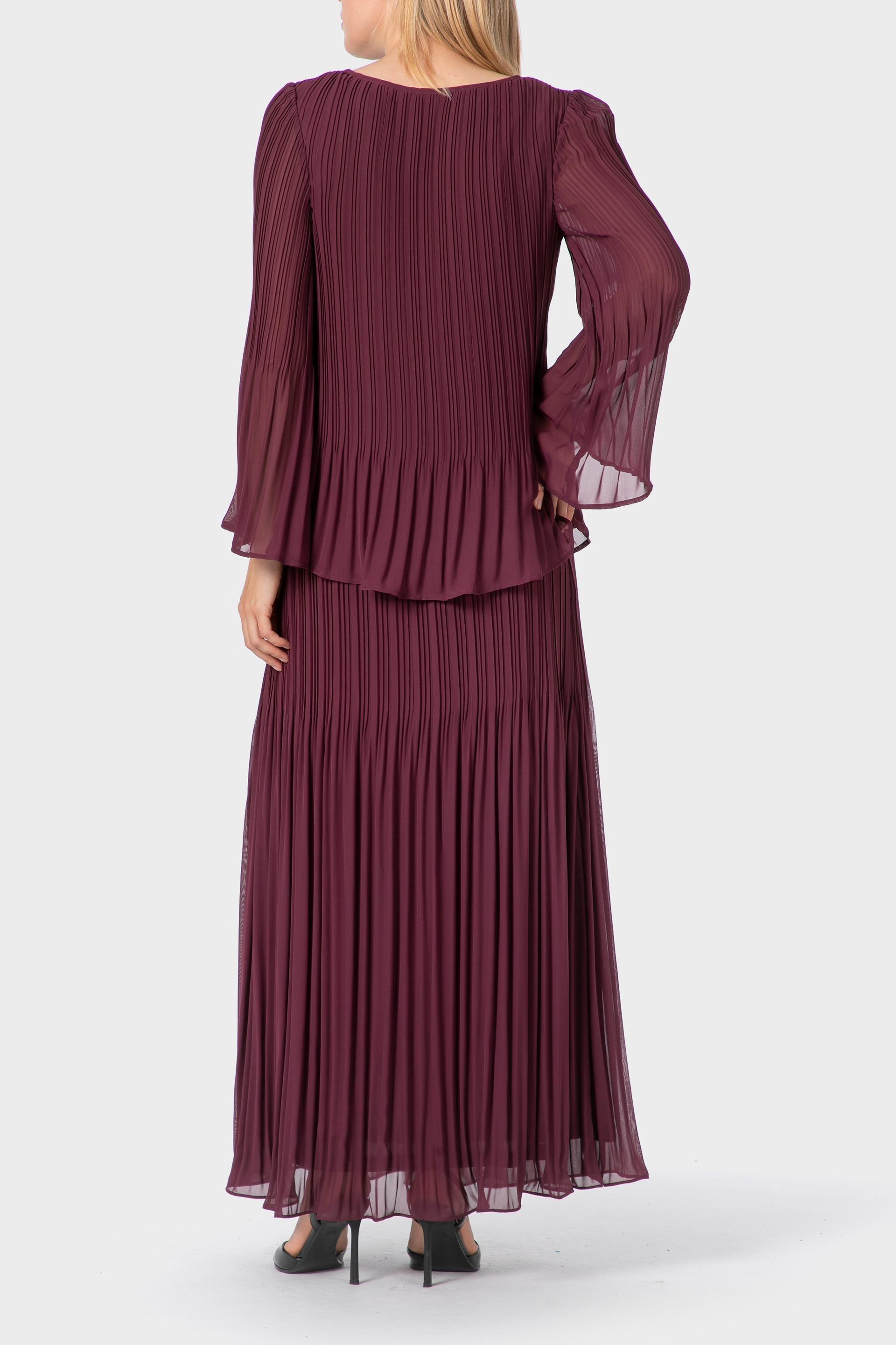 Burgundy Long Pleated Skirt, 3701_108, large image number 3