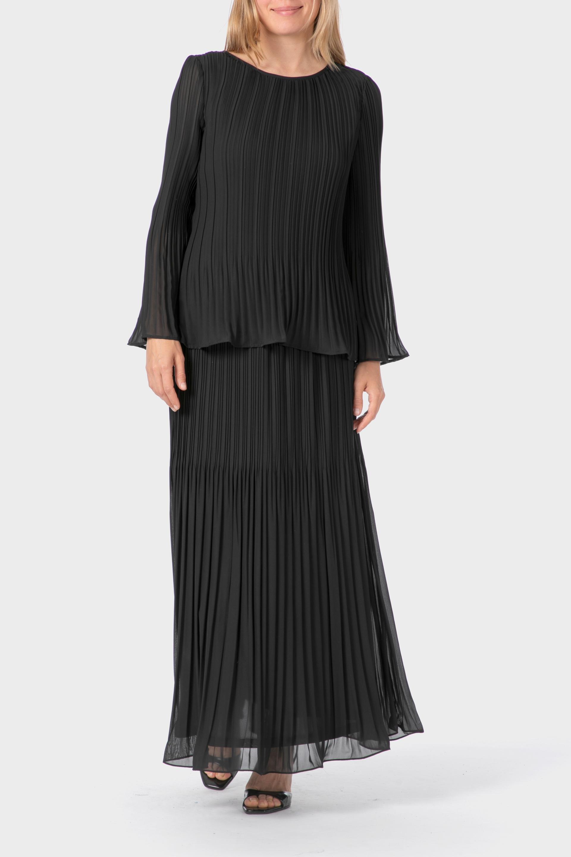 Black Long Pleated Skirt, 3701_120, large image number 1