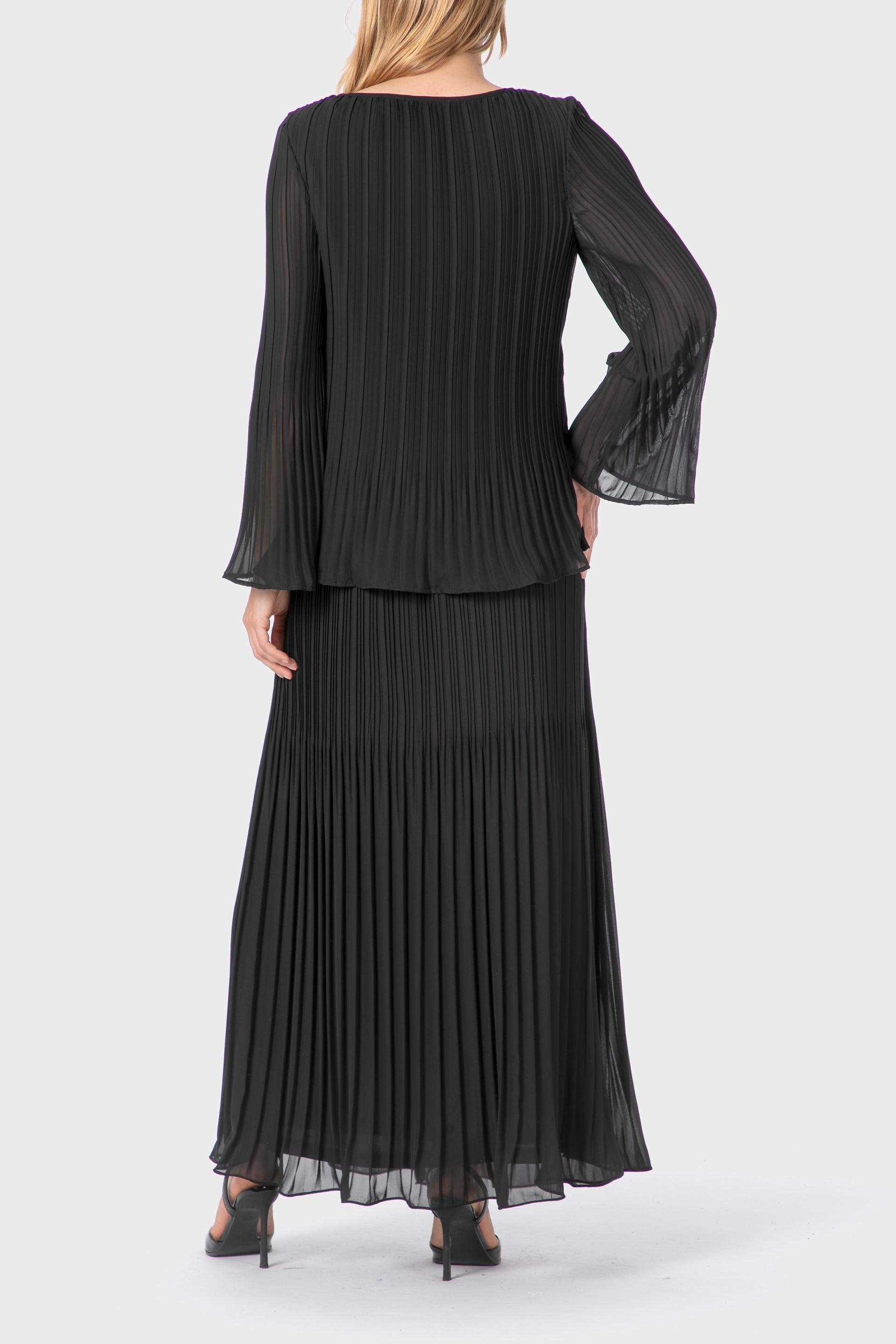Black Long Pleated Skirt, 3701_120, large image number 3