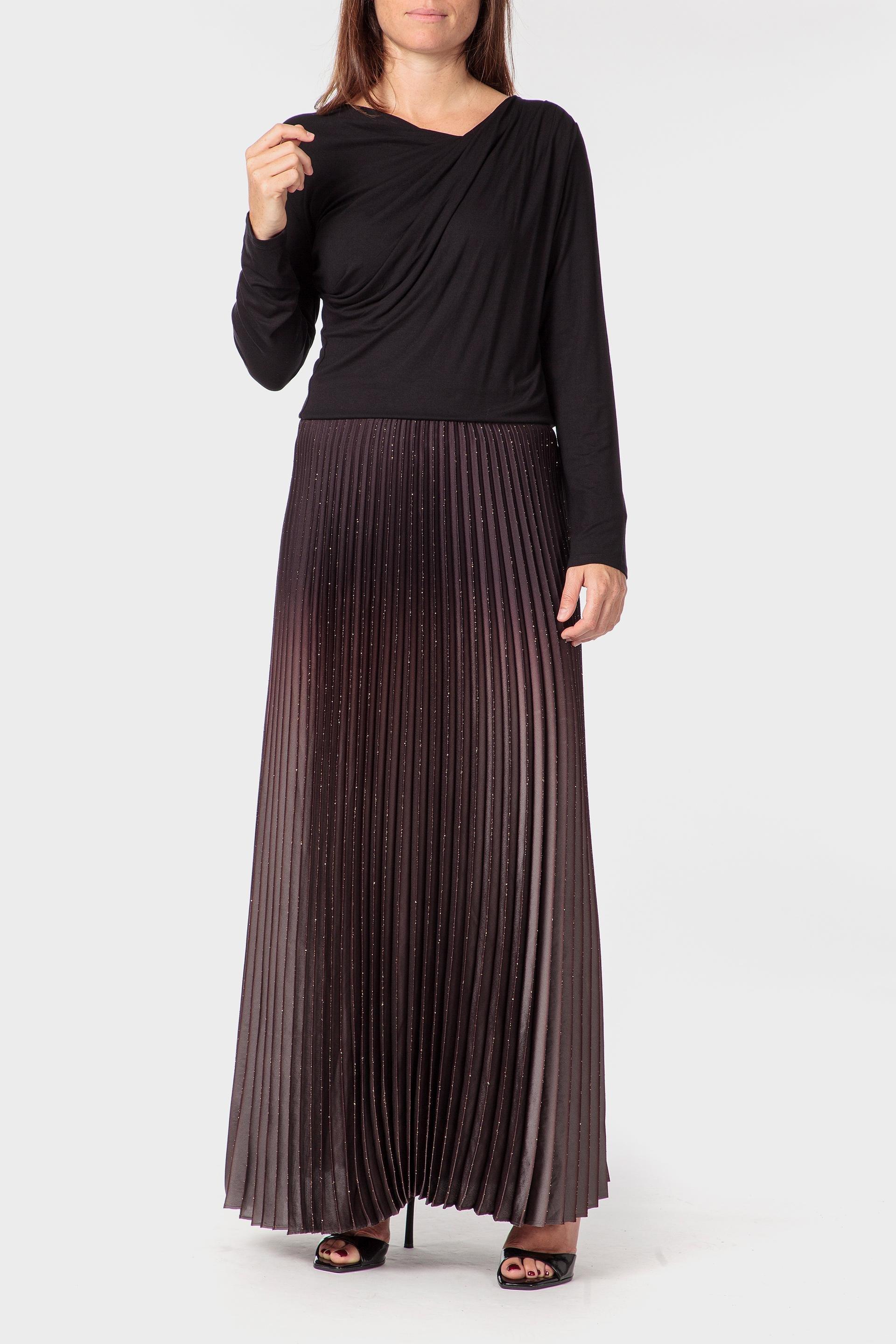 Black Long Pleated Skirt, Black, medium