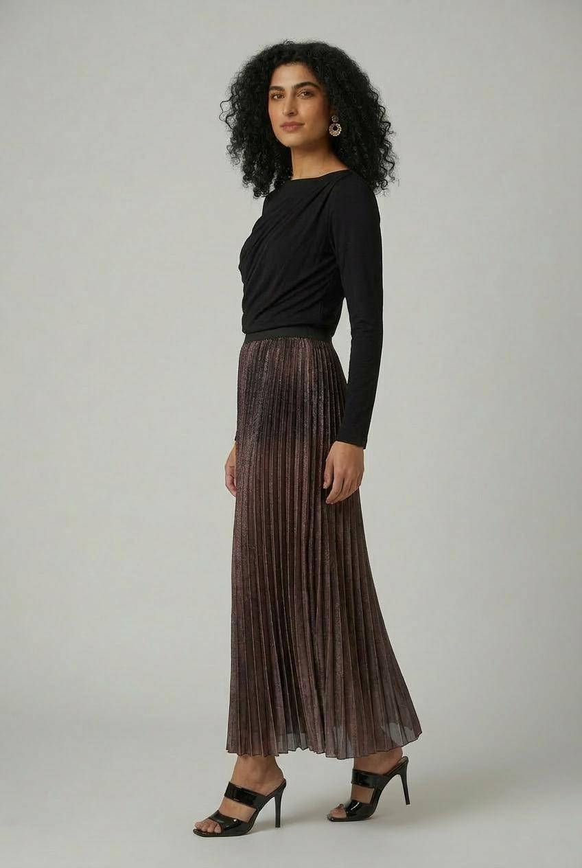 Black Long Pleated Skirt, 3701_120, large image number 2