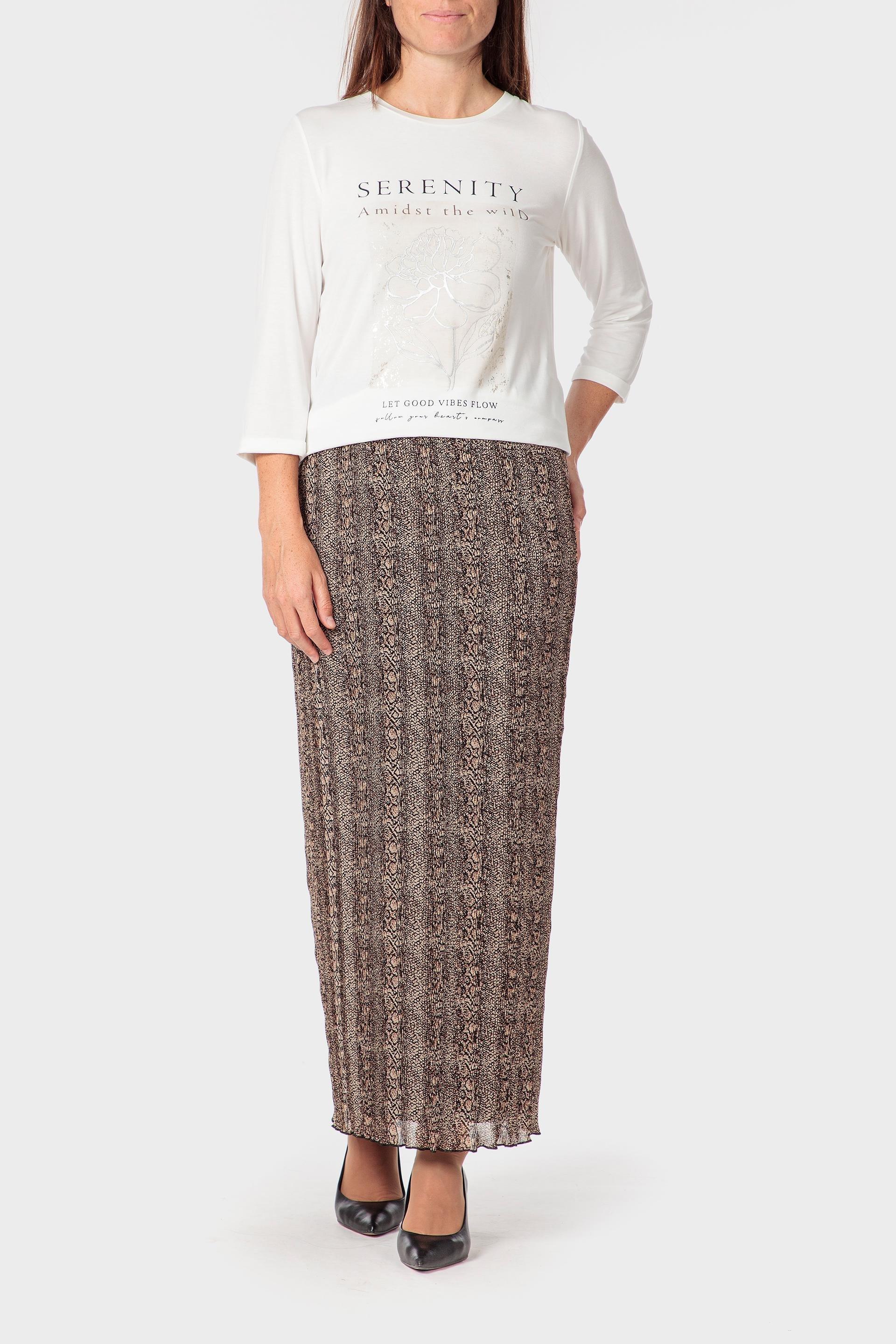 Brown Long Printed Skirt, Brown, large image number 1