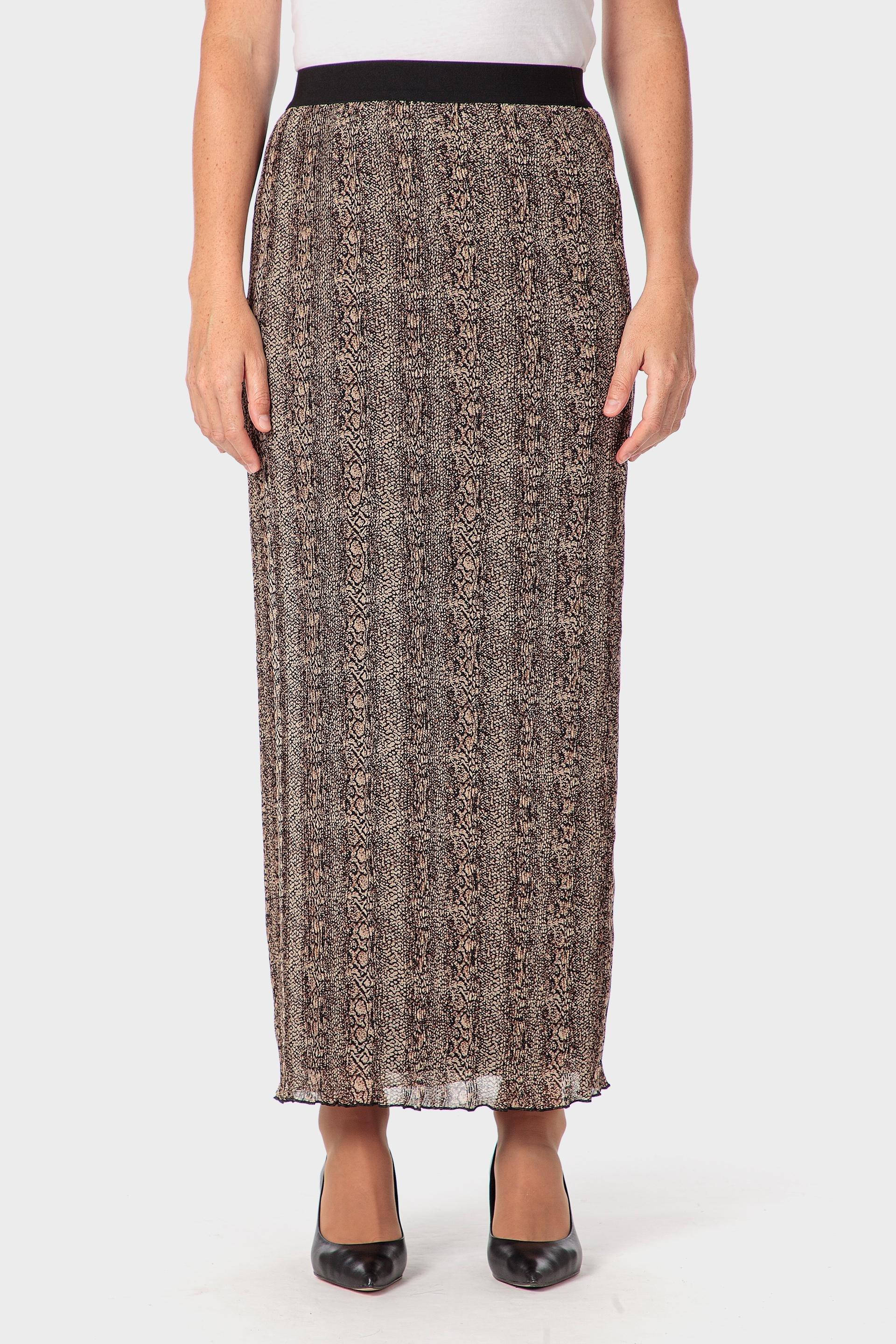 Brown Long Printed Skirt, Brown, medium