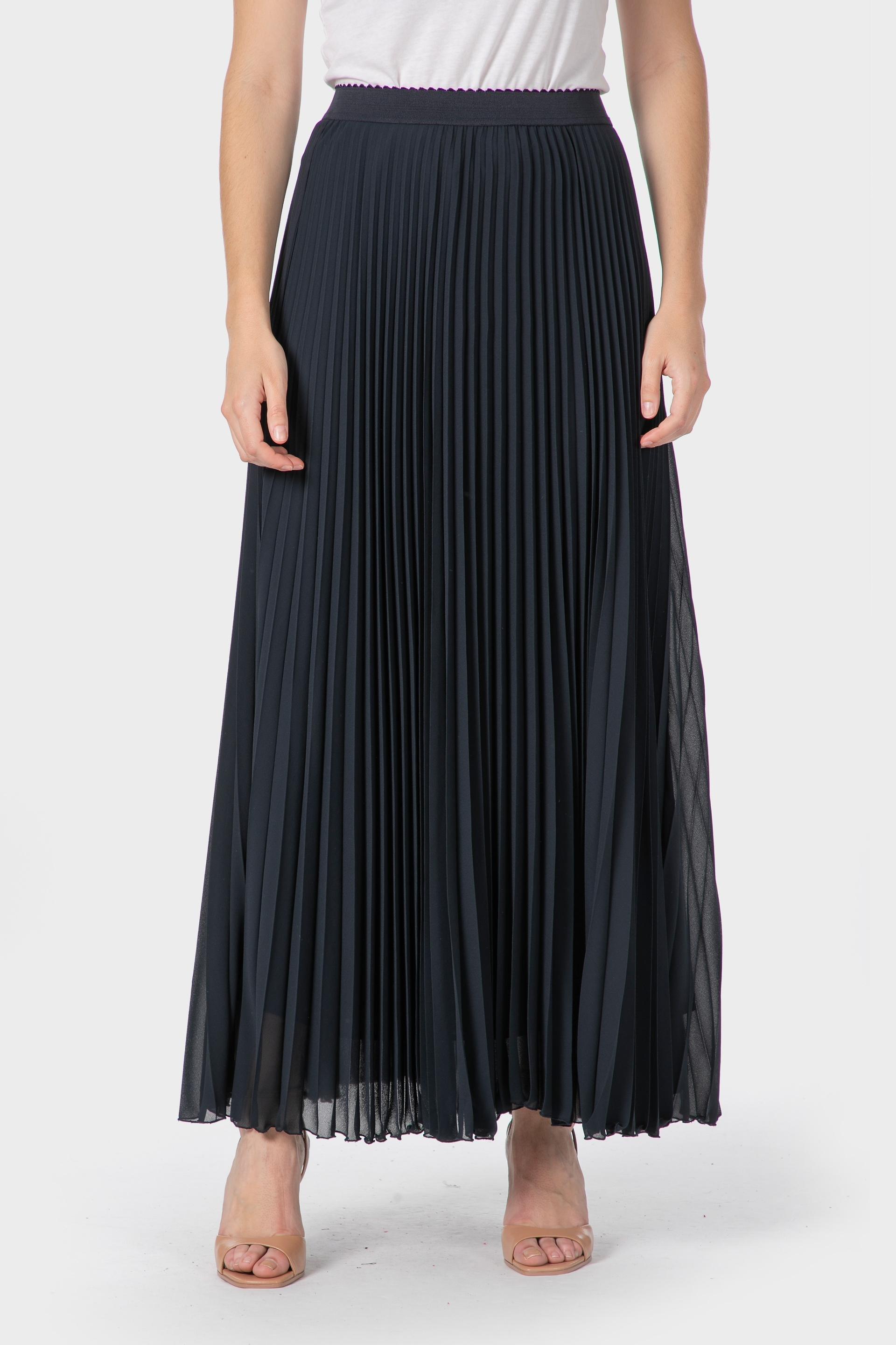 Navy Long Pleated Skirt, , medium