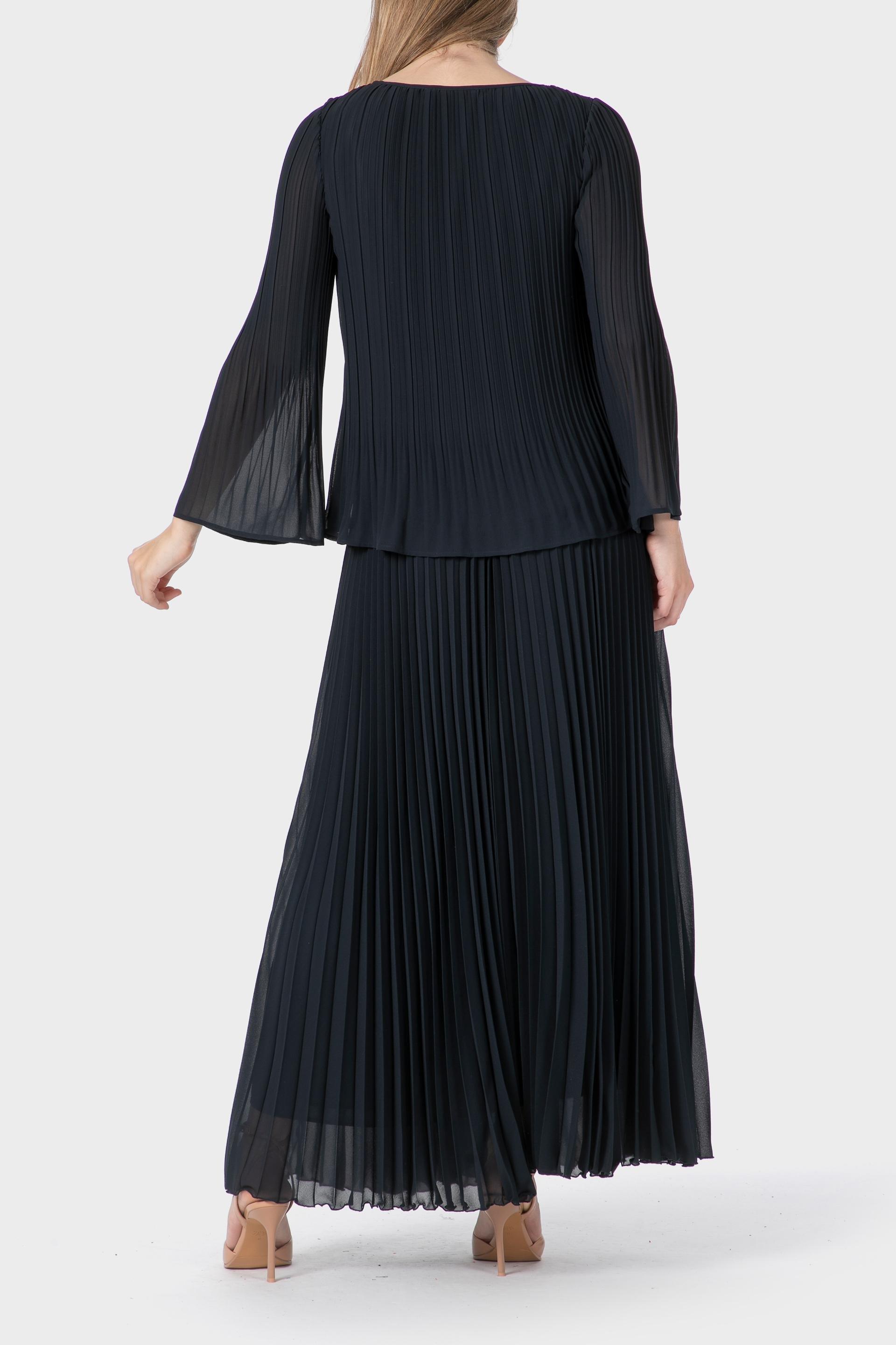 Navy Long Pleated Skirt, , large image number 2