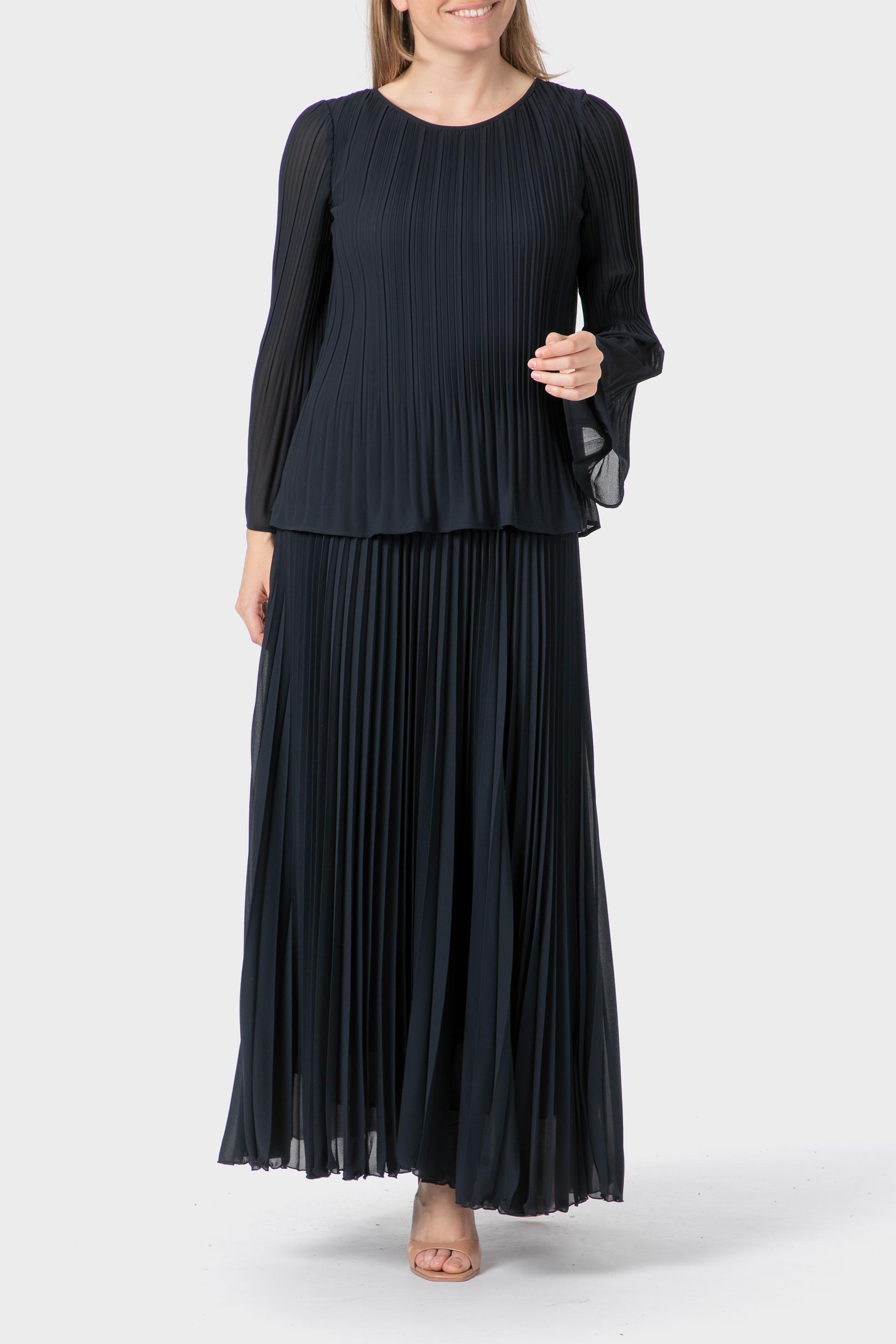 Navy Long Pleated Skirt, , large image number 3