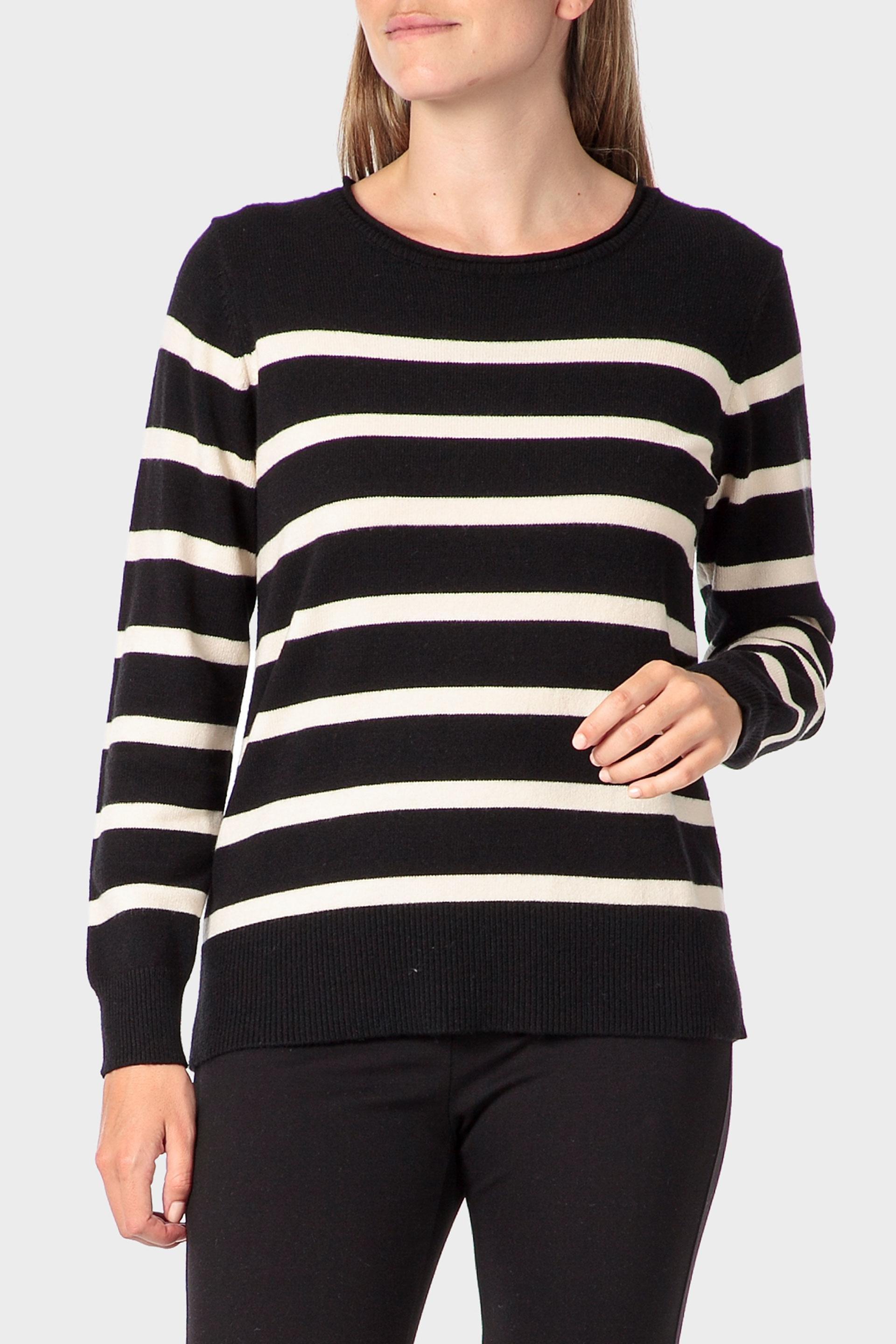Black Striped Sweater, Black, medium
