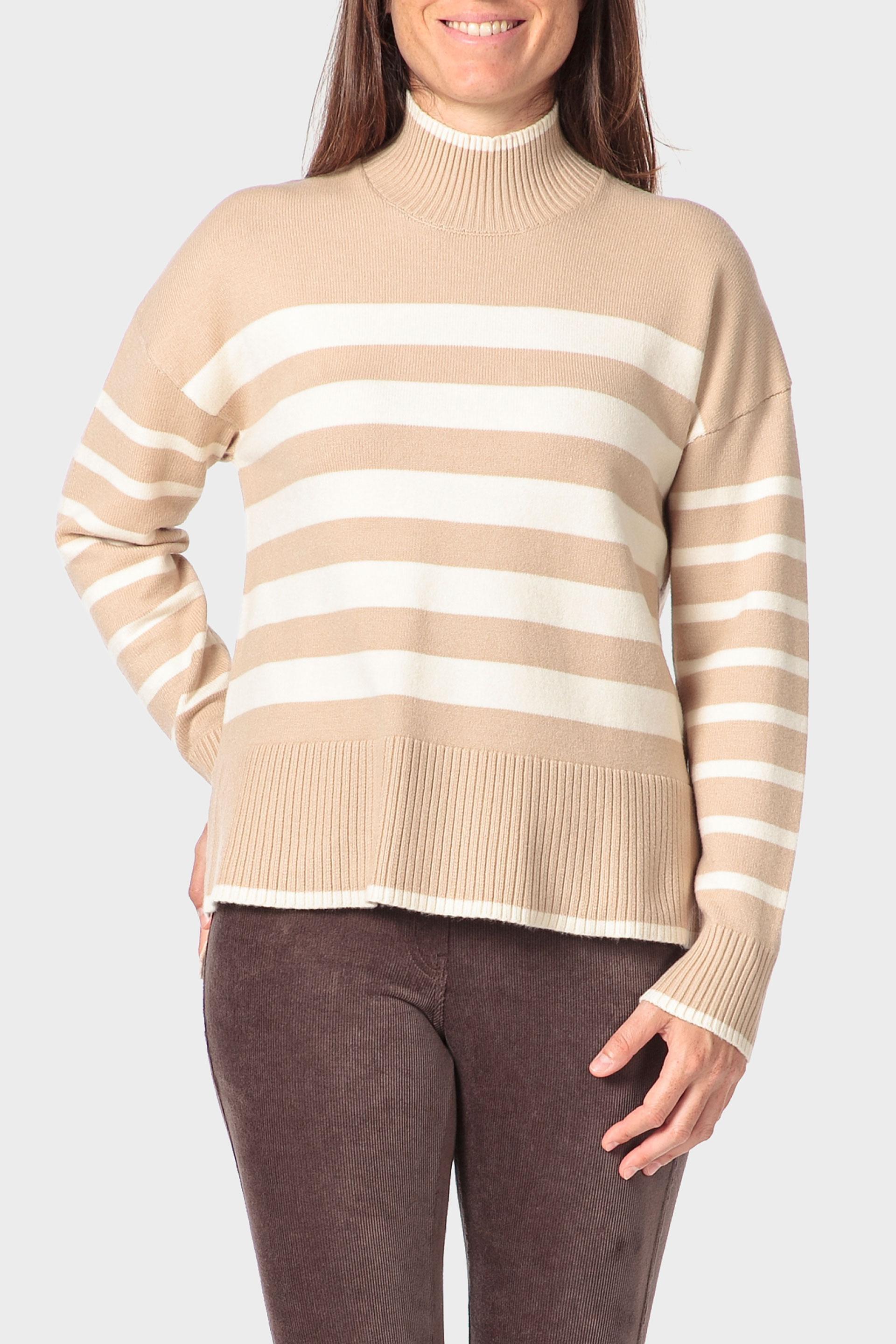 Cream Striped Sweater, Beige, large image number 0