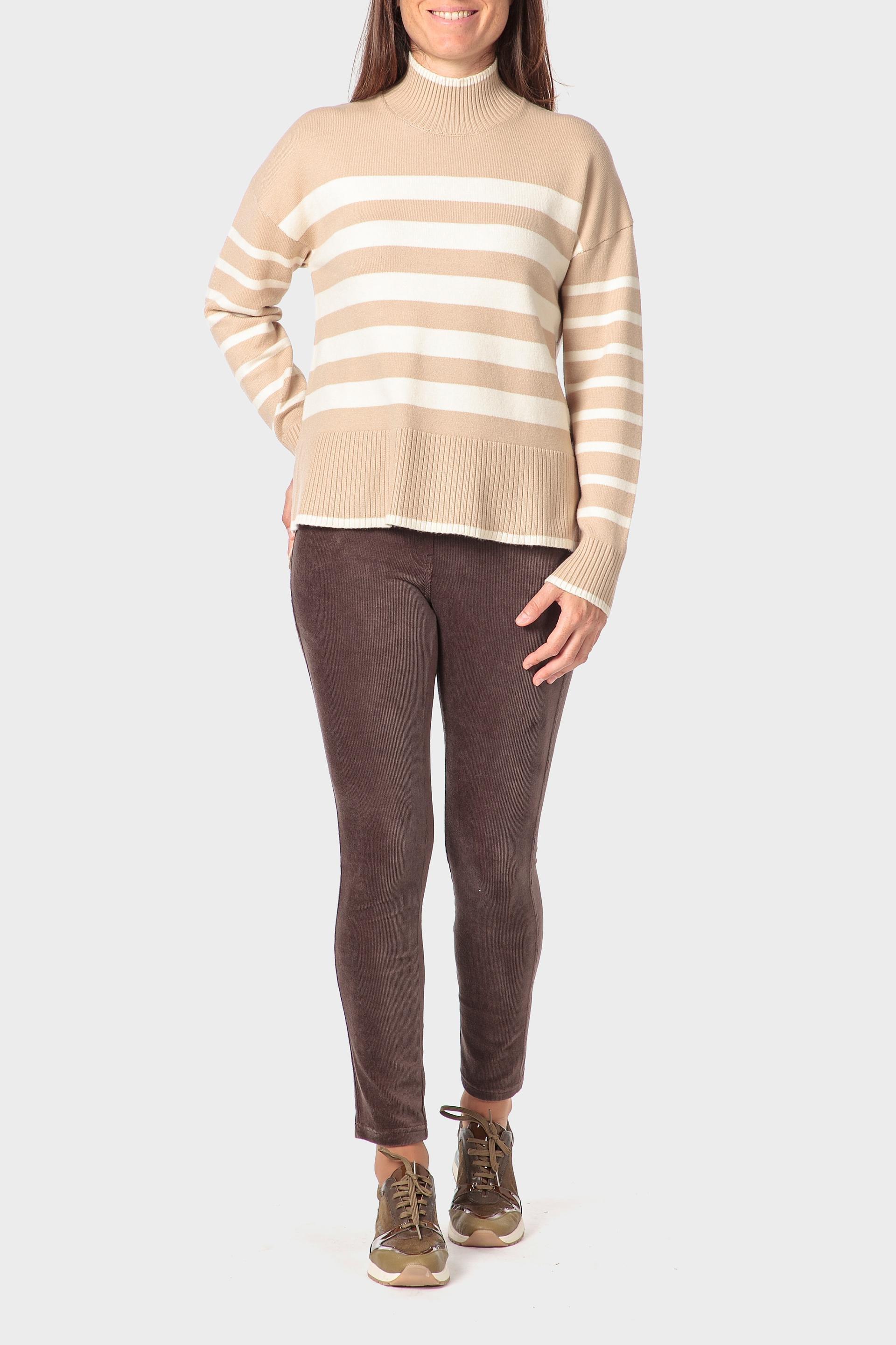 Cream Striped Sweater, Beige, large image number 1