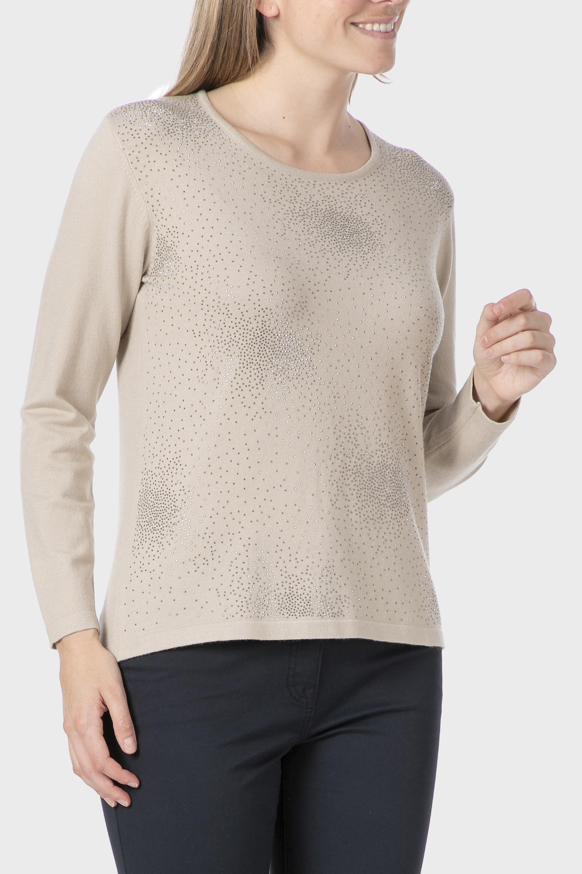 Beige Rhinestone Fantasy Sweater, Beige, medium