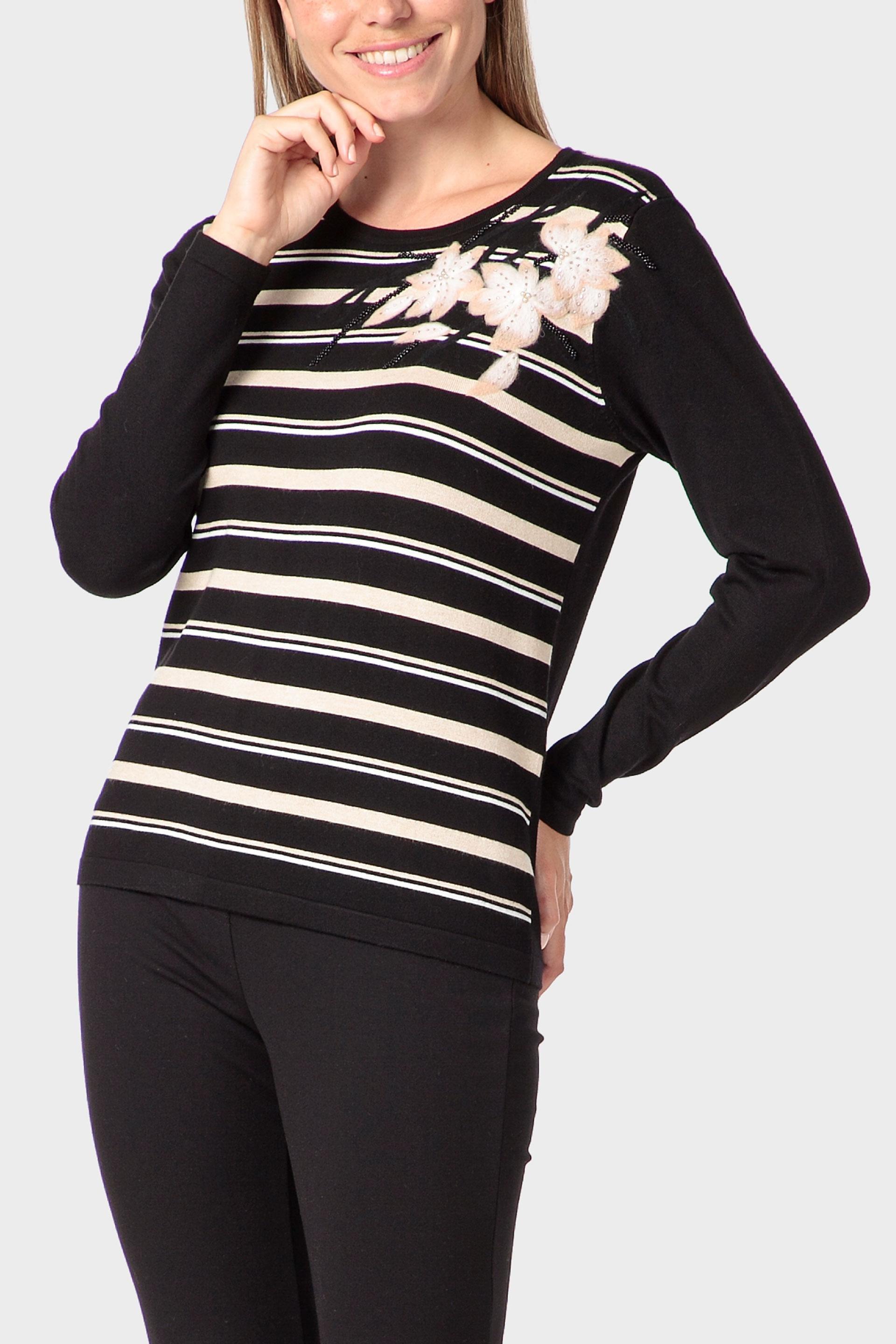 Black Embroidered Sweater, 3701_120, large image number 0