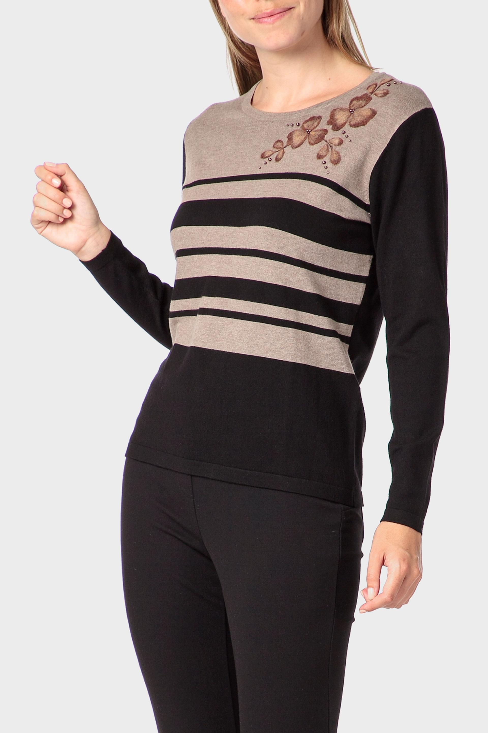 Beige Embroidered Sweater, Black, medium