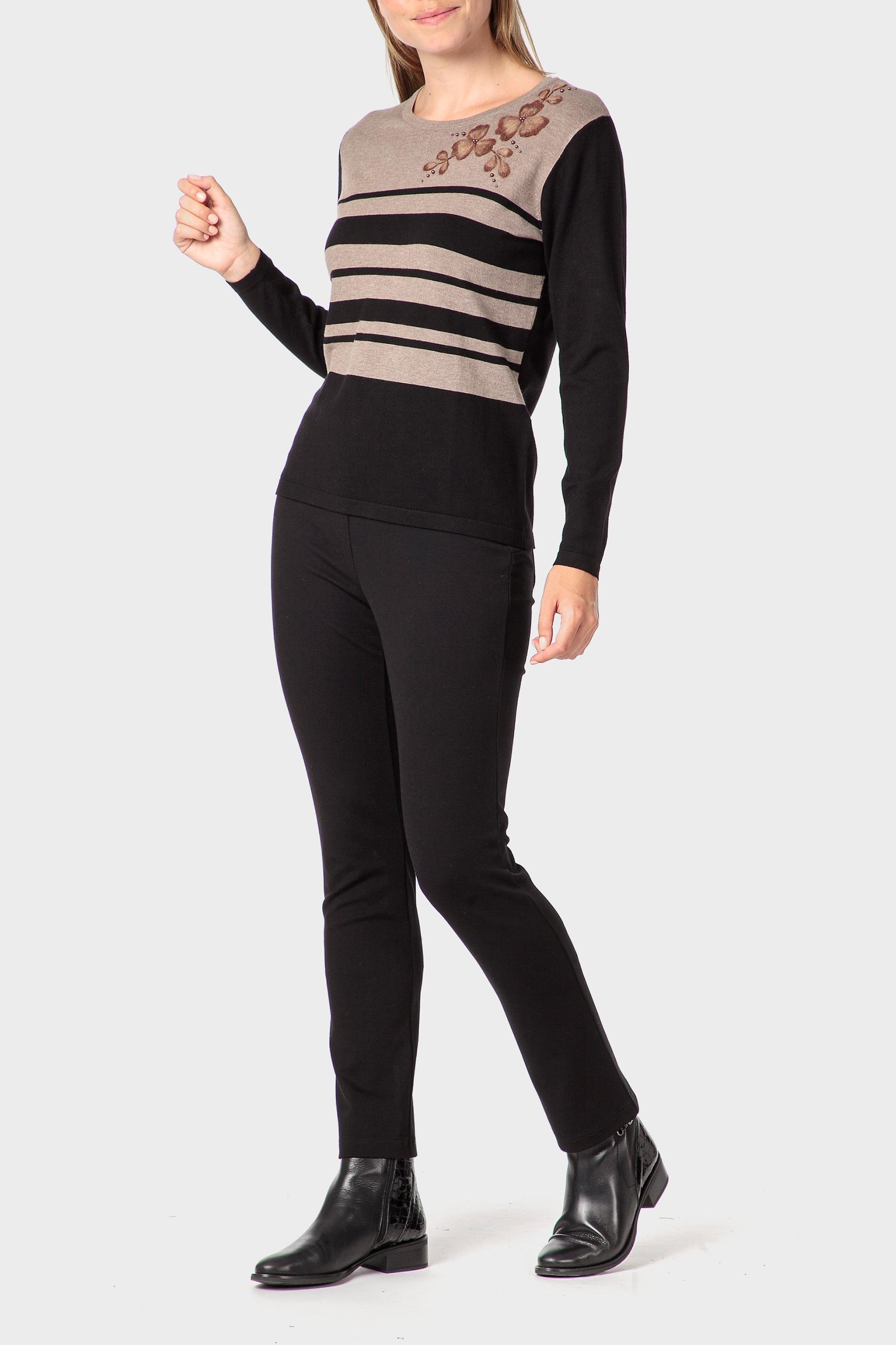 Beige Embroidered Sweater, Black, medium