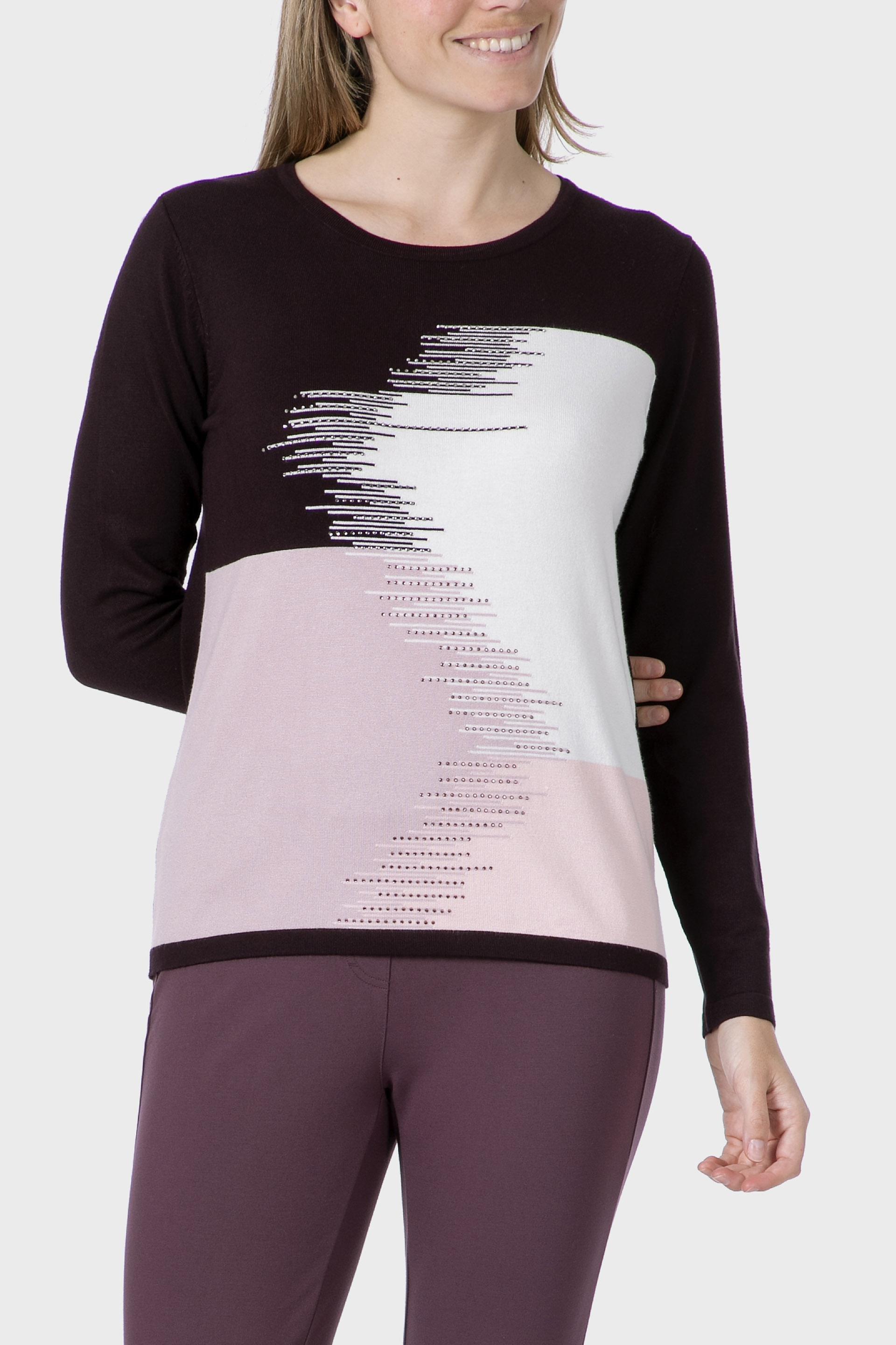 Pink Rhinestone Intarsia Sweater, , medium
