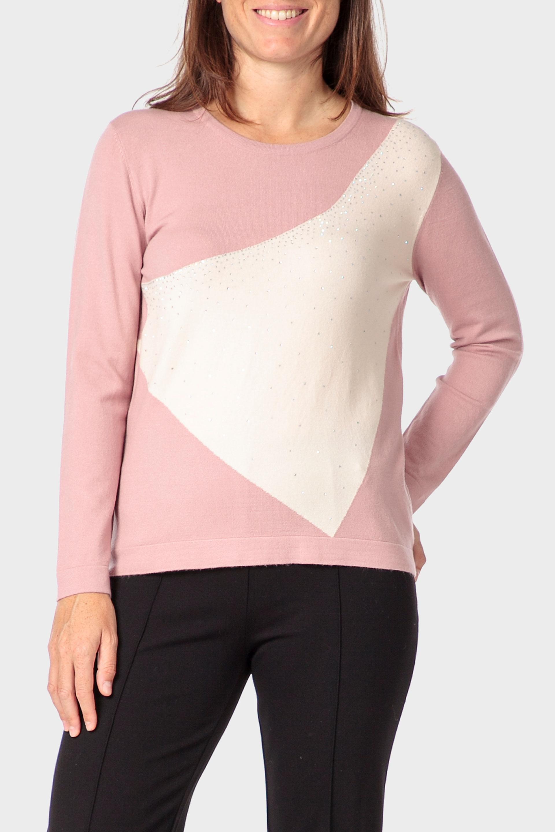 Pink Rhinestone Intarsia Sweater, Lillac Hydrangea, large image number 0