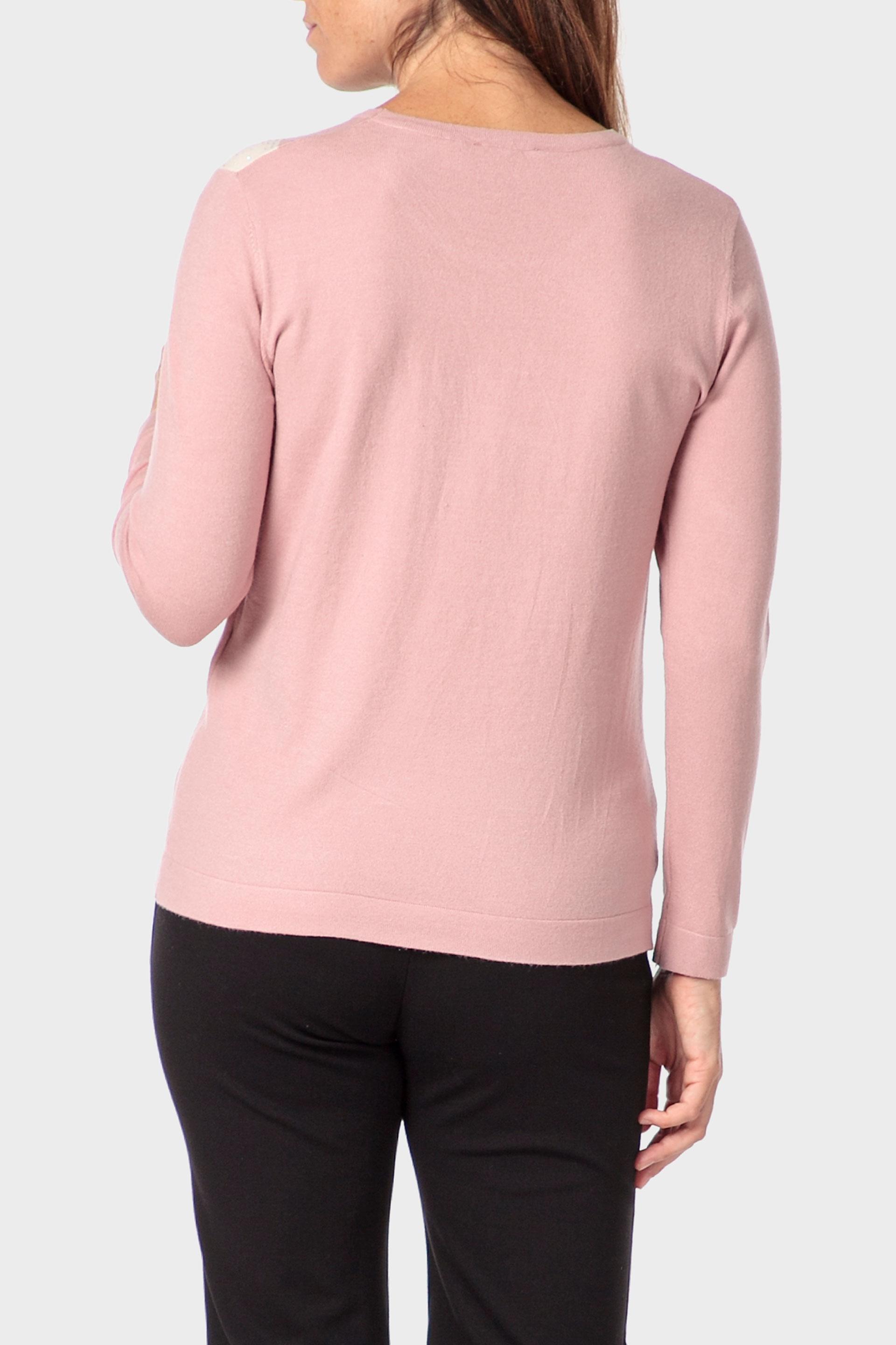 Pink Rhinestone Intarsia Sweater, Lillac Hydrangea, medium