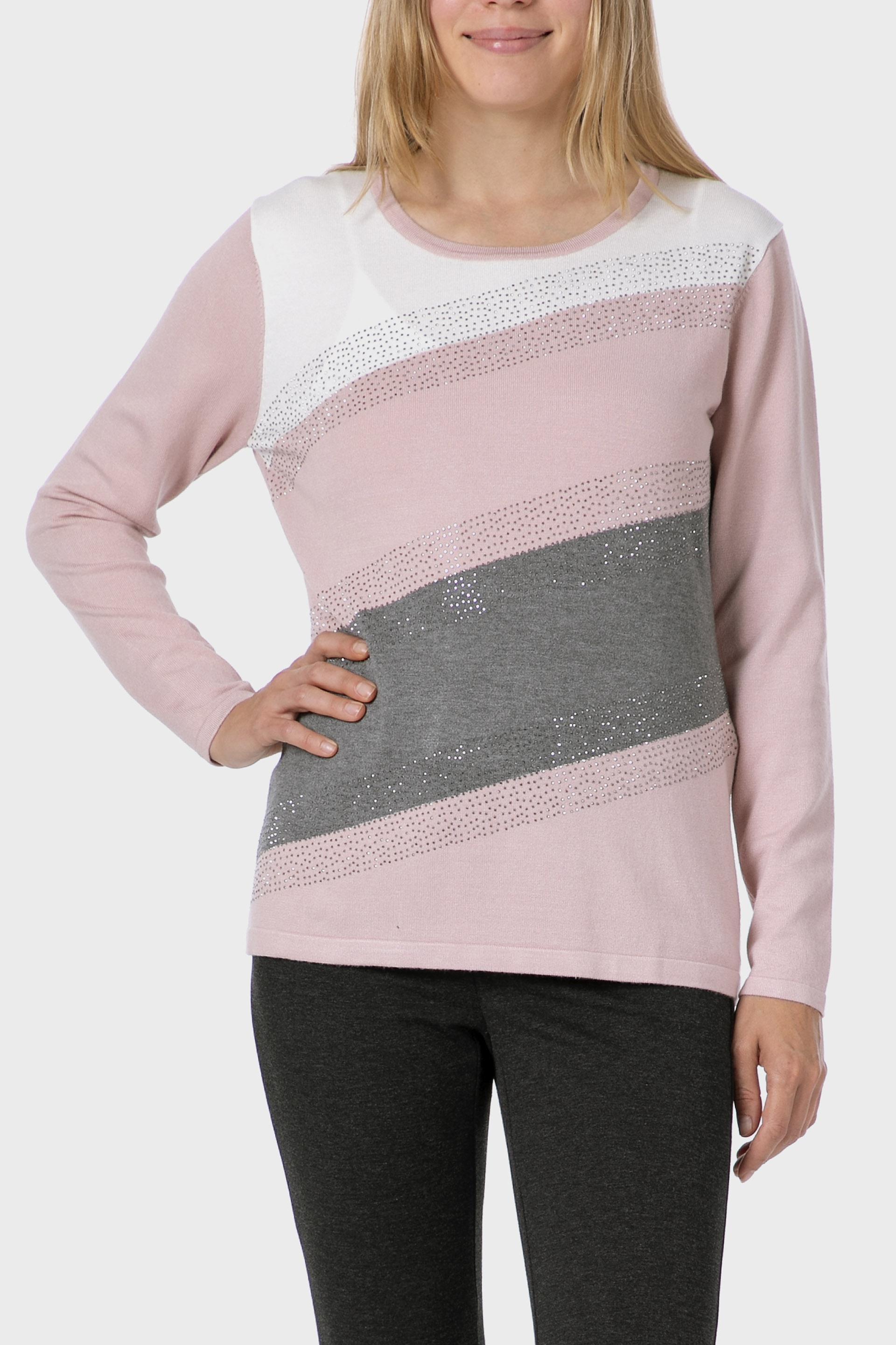 Pink Rhinestone Intarsia Sweater, , large image number 0